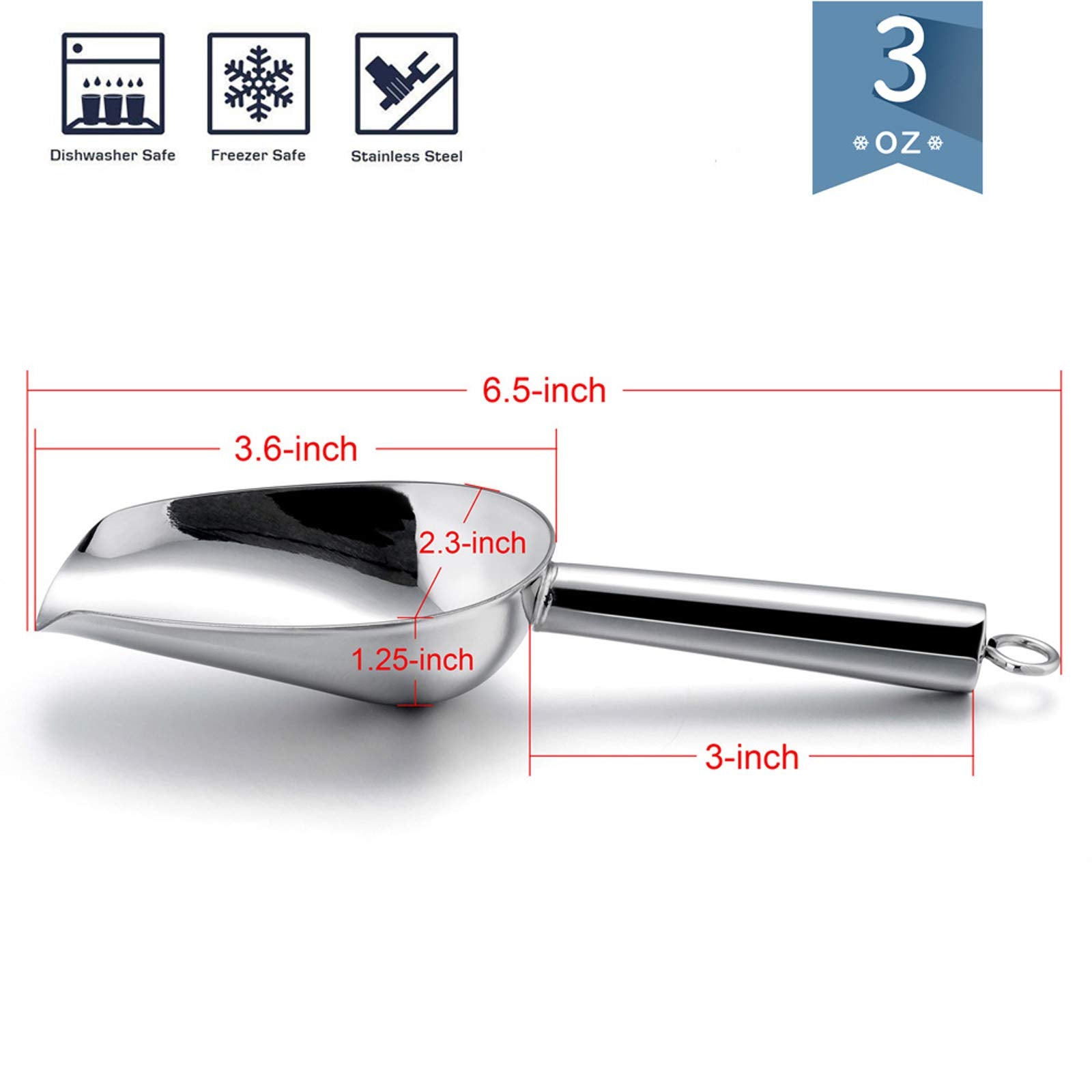 E-Far Mini Ice Scoop Set Of 2, 3 Ounce Stainless Steel Scoops For Ice Cube/Candy/Flour/Sugar, Metal Utility Scoops For Canisters