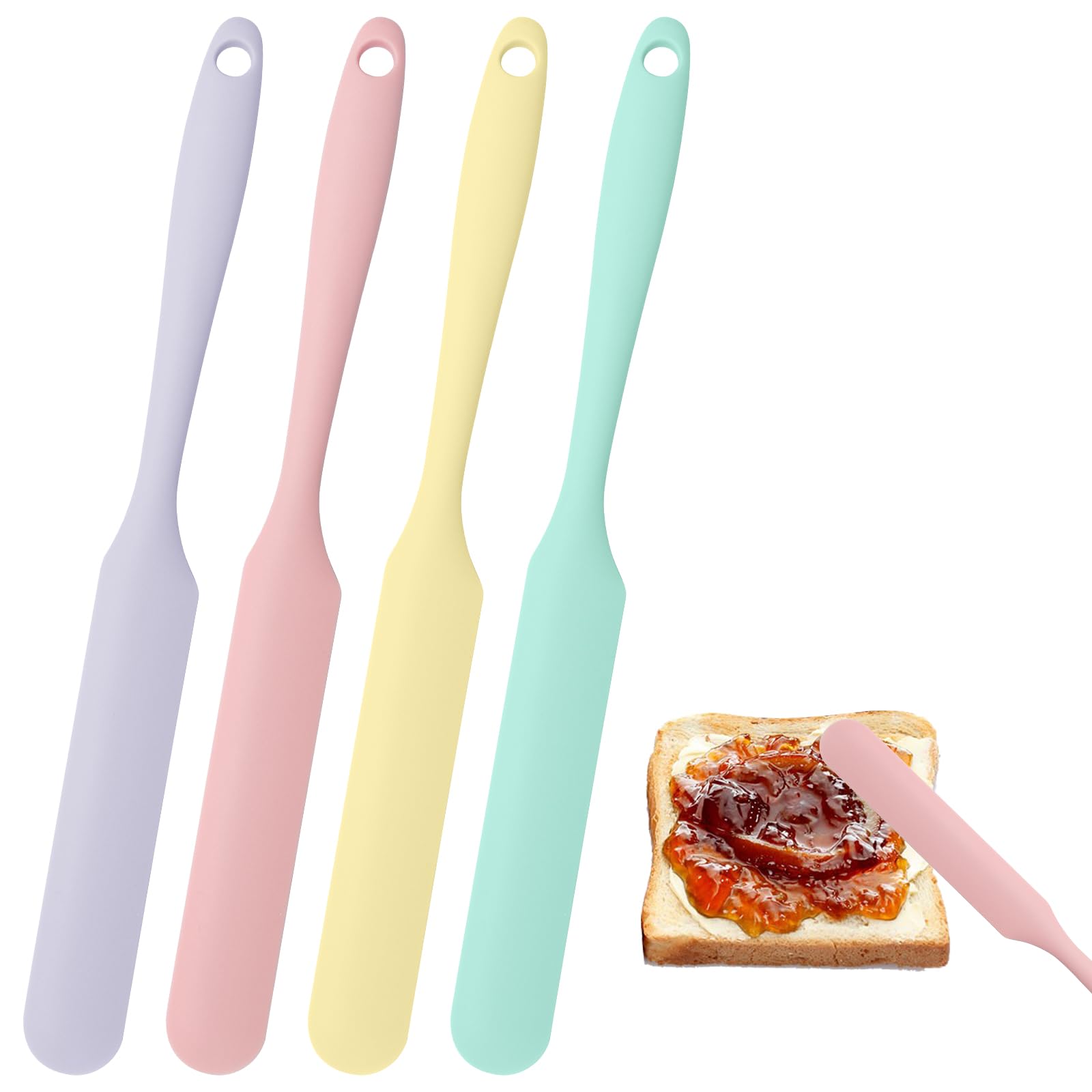 Moicstiy 4 Pcs Jar Spatula, Purple/Pink/Green/Yellow