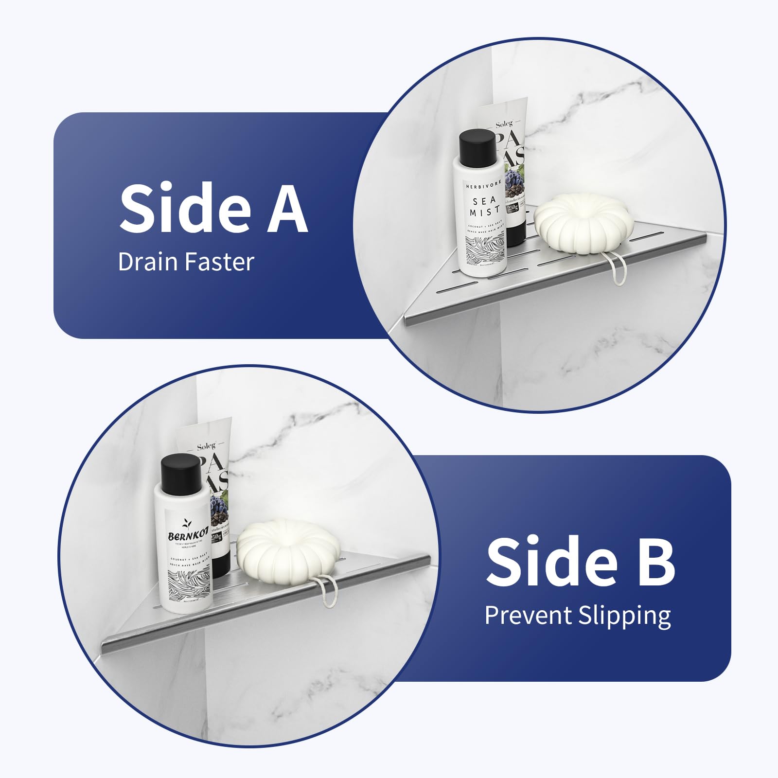 Bernkot 10'' Corner Shower Shelf 2Pcs, 304 Stainless Steel Recessed Bathroom Shelves For Tiled Wall, No Drilling Needed (10'', S