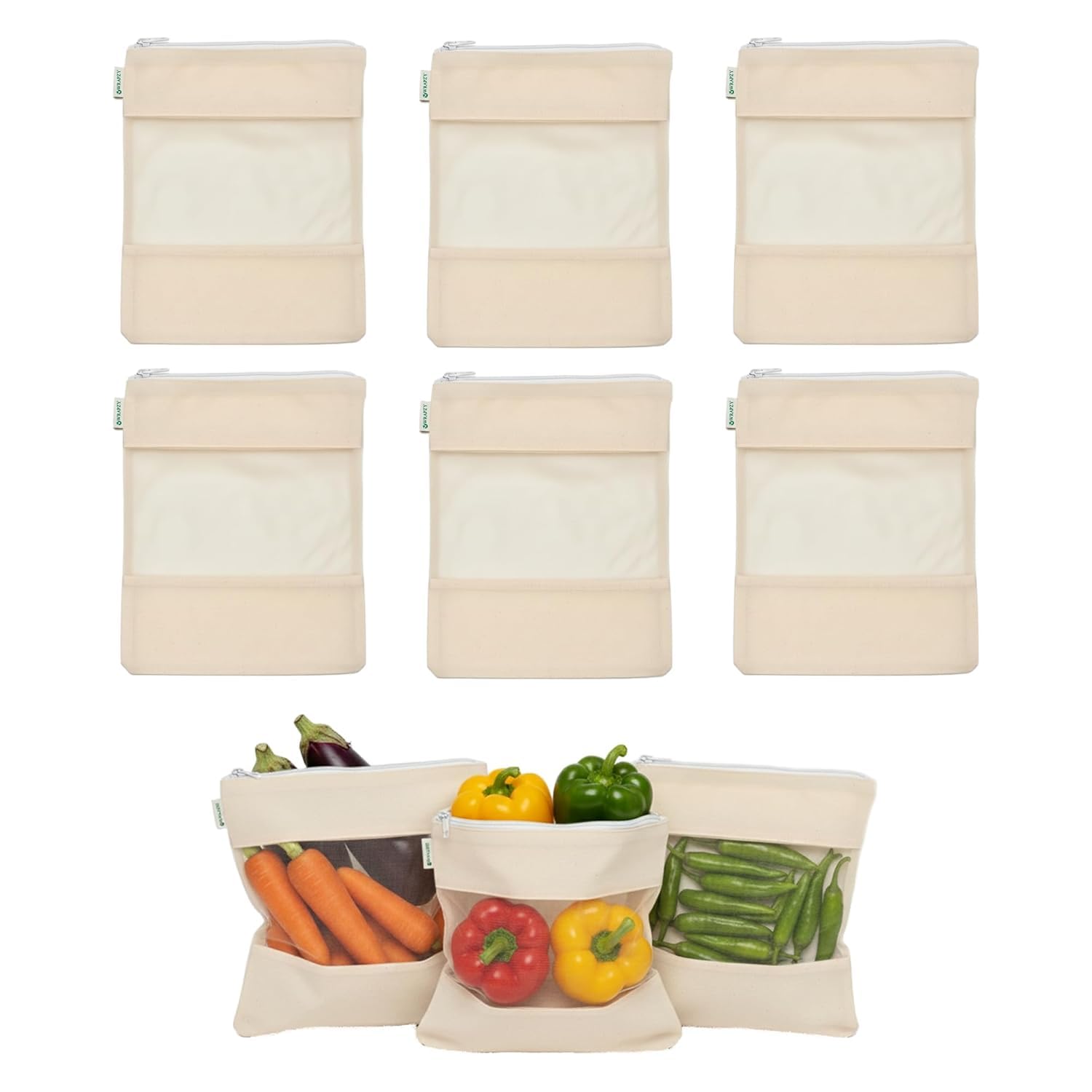 Metsi Cotton Net Bags With Zipper For Fridge Storage | 10 X 13 Inch, Pack Of 8 | Reusable Storage Bags For Fruits & Vegetables |