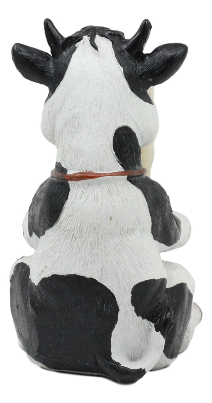 Ebros Country Farm Bovine Cow With Bell Collar Holding A Wooden Barrel Decorative Toothpick Holder Statue With Toothpicks 4''Tal