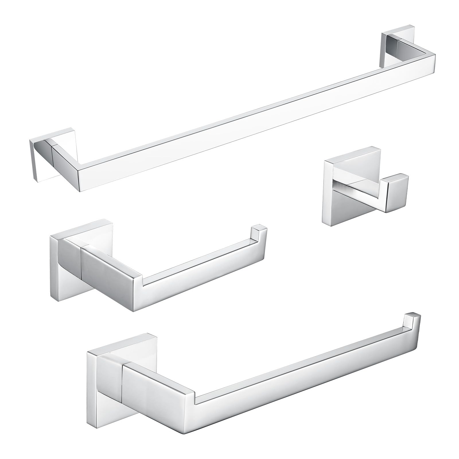 Bagnolux Pholished Chrome Bathroom Accessories Set, 4-Piece Wall Mounted Towel Bar Set Heavy Duty, 23.6 Inch