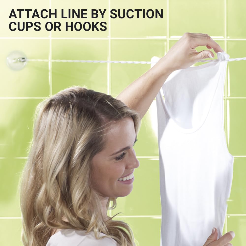Go Travel Clothes Line, Easy-To-Hang Clothes Line With Polyester Rope And Rubber Suction Cups At Ends, Ideal For Hotels, Camping