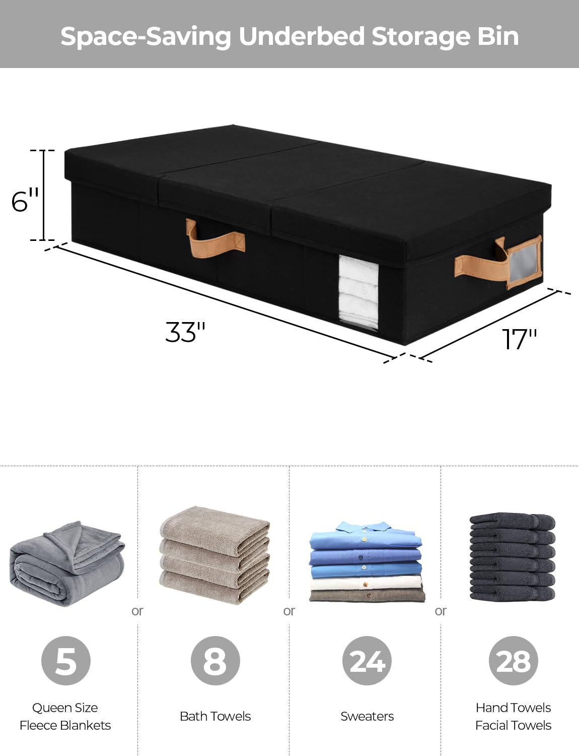 StorageWorks Under Bed Storage with Lid, Underbed Storage Containers with Handles, Underbed Organizer for Bedroom, Foldable Clot