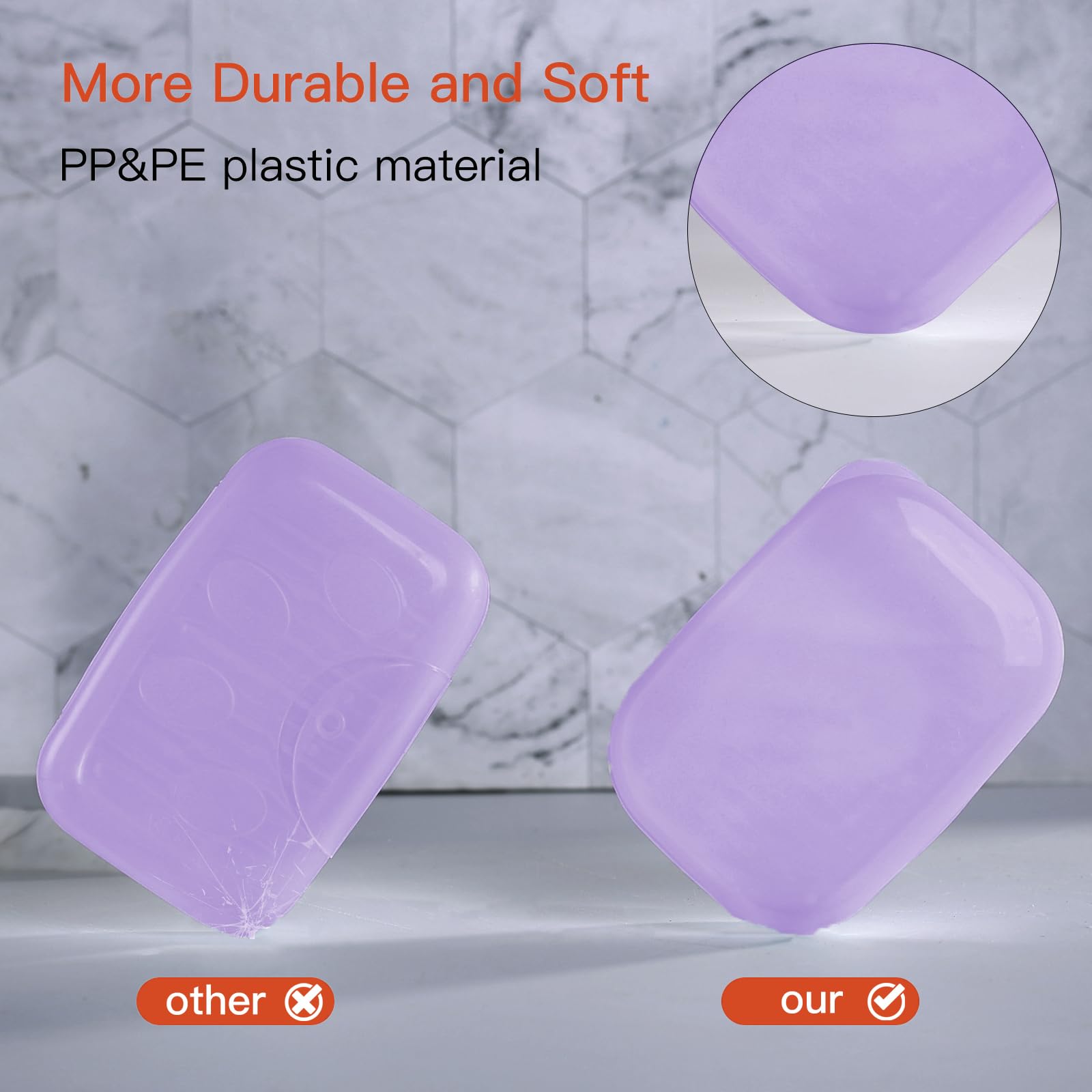 Quatish Leakproof Soap Dish with Lid, Shatterproof Travel Holder, Clear Purple, Model QT-20201-CL, Ideal for Camping & Gym