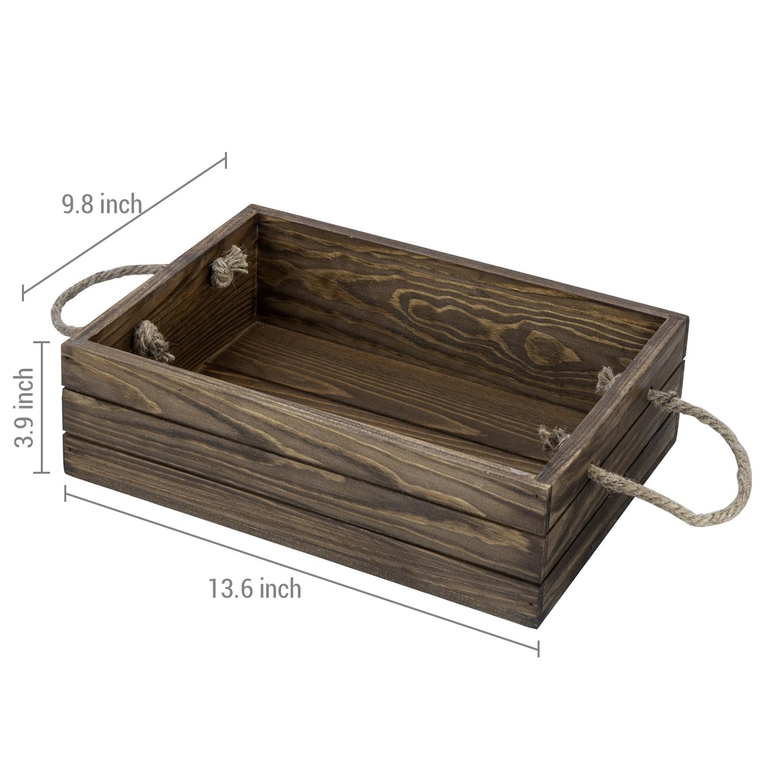 Mygift 13 Inch Rustic Brown Wood Decorative Storage Organizer Bin With Rope Handles, Open Top Small Crate Box For Bathroom Acces