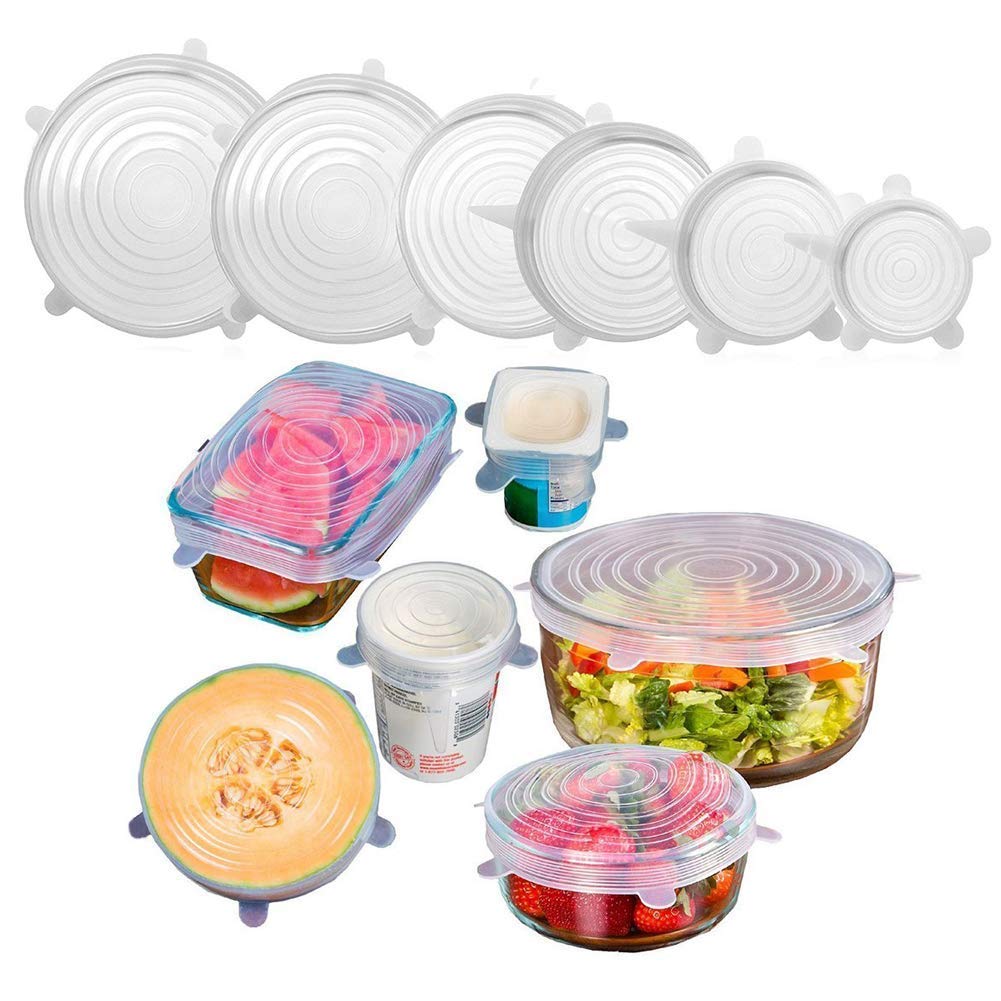 Qerinkle Microwave Safe Silicone Stretch Lids Reuseable Flexible Covers For Rectangle, Round, Square Bowls, Dishes, Plates, Cans