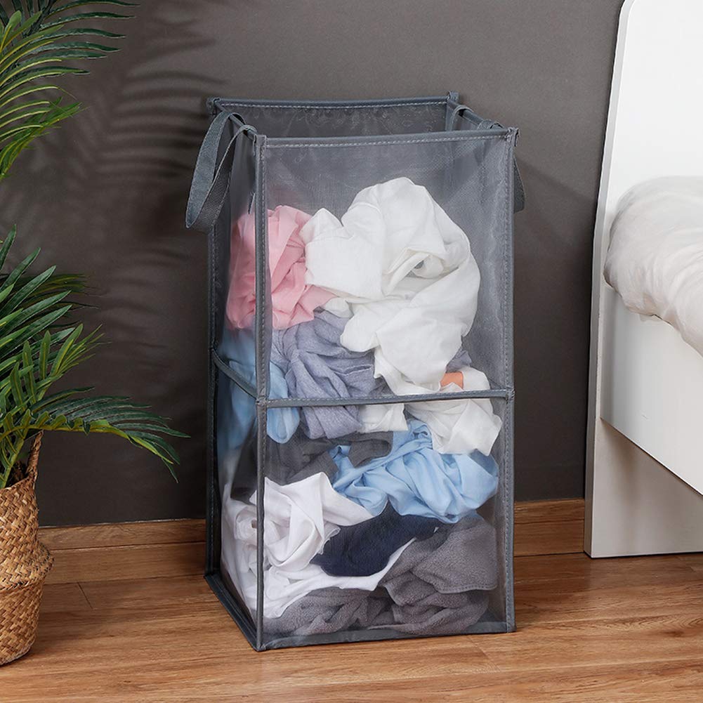 HONOMA Laundry Bags Hamper - Portable Collapsible Mesh Basket, Double-Layer, Black for Kids Room, Dorm or Travel