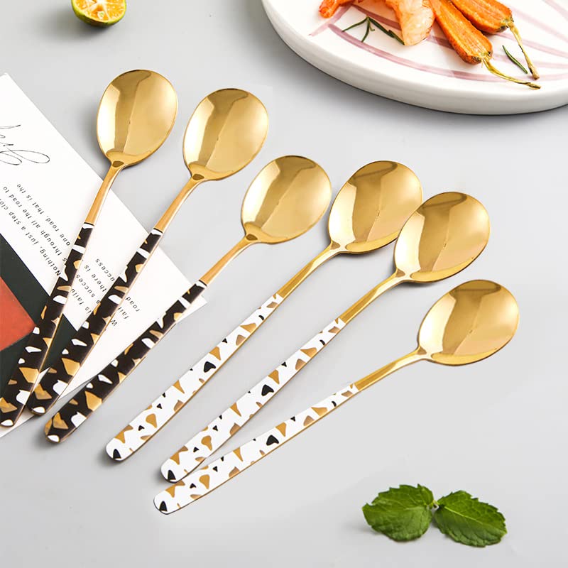 Stainless Steel Soup Spoon,Korean Dessert Spoon,White Gold Spotted Spoon For Home, Kitchen Or Restaurant, Set Of 4 Colour Spotte