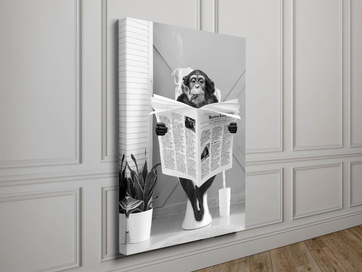 Biufo Monkey On Toilet Canvas Wall Art Print Animal Portrait Picture Artwork For Bedroom Bathroom Decor (12''X16'')