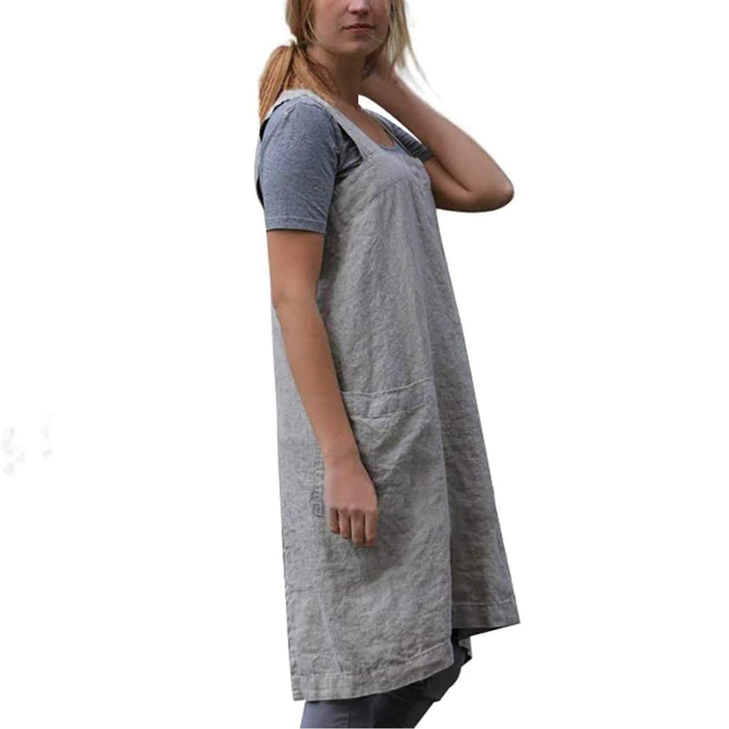 Vlzufe Cotton Linen Apron For Women Cross Back Apron Pinafore Dress For Baking Cooking Gardening Work
