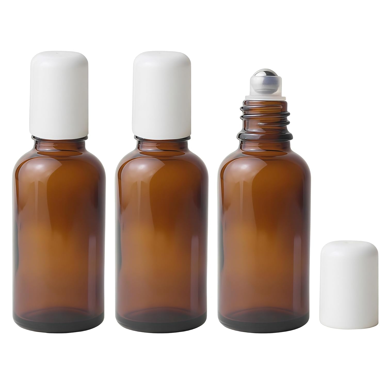 ericotry 3Pcs Empty Refillable Amber Glass Rollon Roller Bottles with Stainless Steel Roller Balls and White Cap for Essential 
