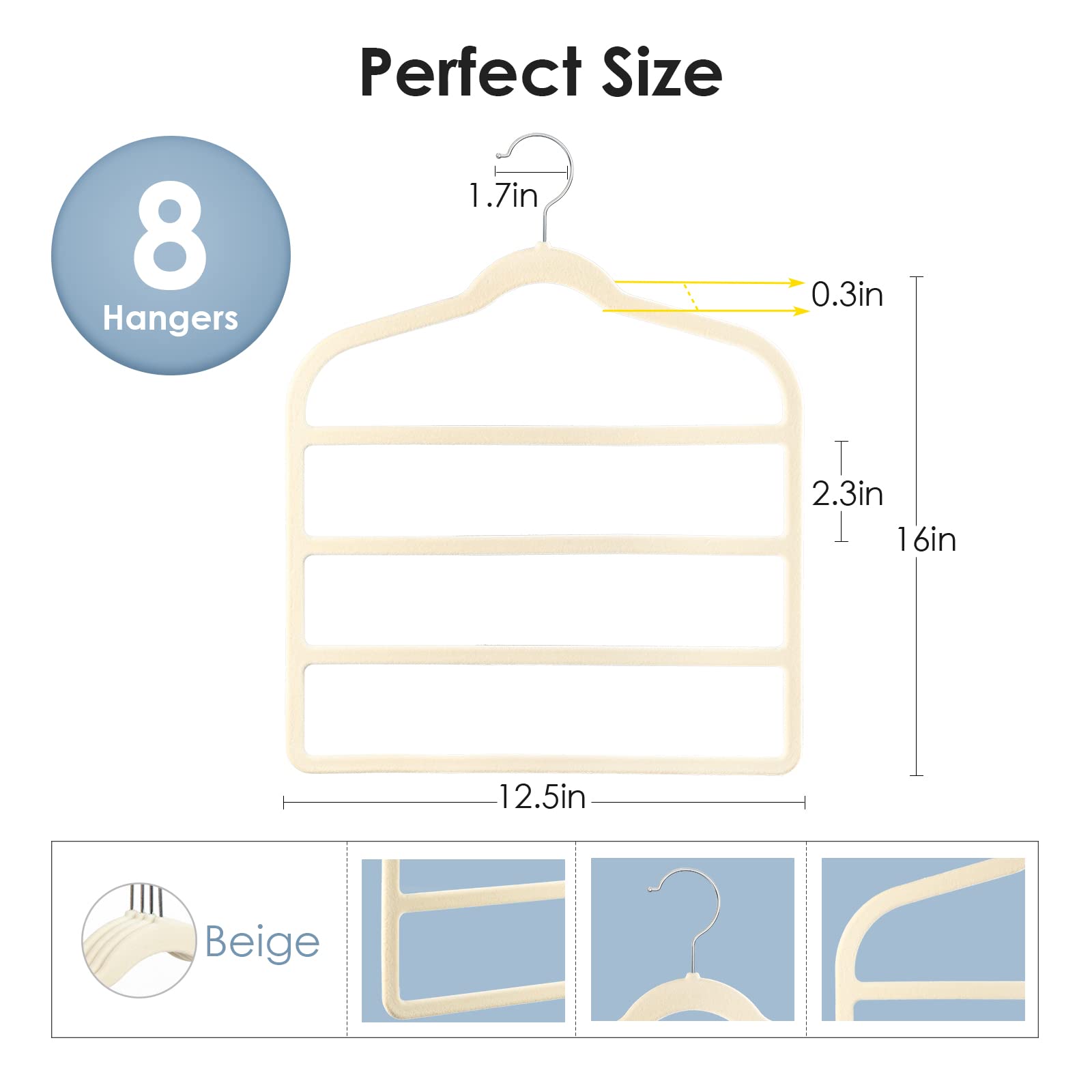 Velvet Hangers Space Saving Non Slip Pant Velvet Hangers  DUDUCOFU 8 Pack Beige Velvet Hangers Multi Layer Clothes Hangers Closet Organizer for Pants Jeans Trousers Scarf