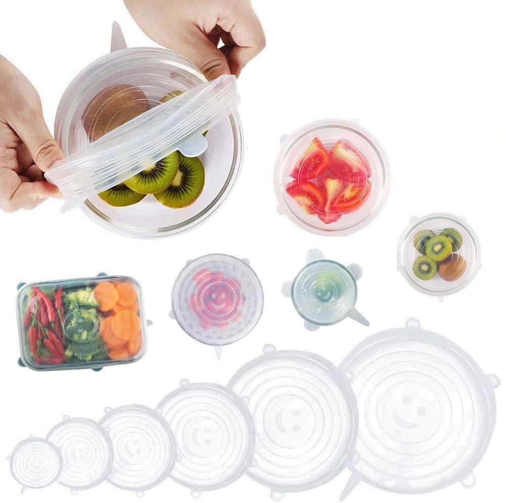Kitchenfest Silicone Lid For Containers, Silicone Stretchable Cups Plates Dishes Lids Cover - Multicolor, Set Of 6