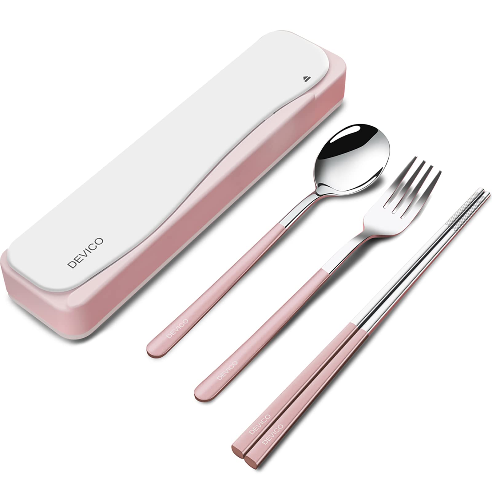 Devico Travel Utensils, 18/8 Stainless Steel 4Pcs Cutlery Set Portable Camp Reusable Flatware Silverware, Include Fork Spoon Cho