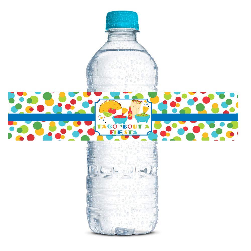 Taco Bout A Party Mexican Fiesta Themed Waterproof Water Bottle Sticker Wrappers, 20 1.75 '' X 8.5 '' Wrap Around Labels By Aman