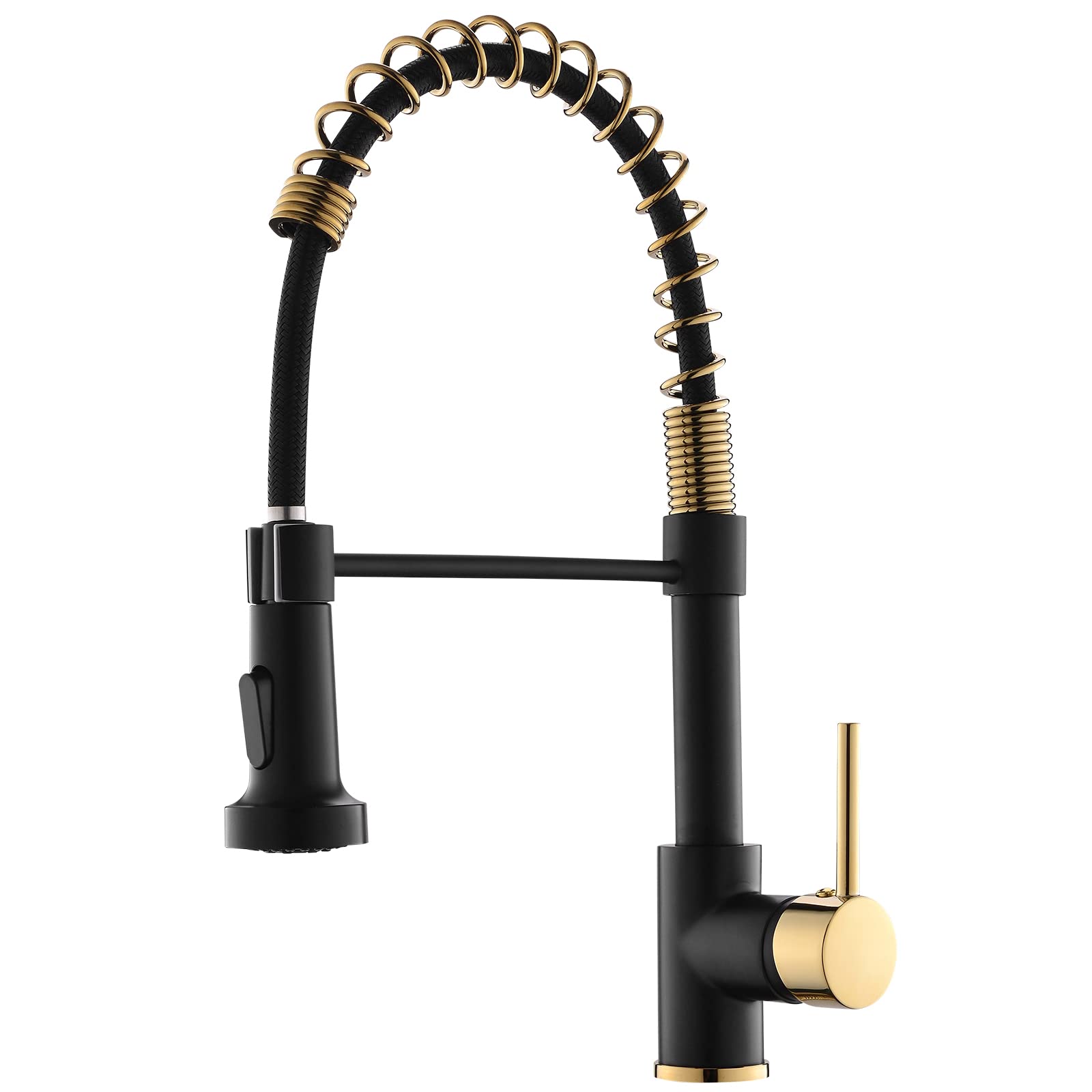 Aimadi Matte Black Kitchen Faucet,Black And Gold Kitchen Faucet With Pull Down Sprayer Commercial Single Handle Spring Kitchen F
