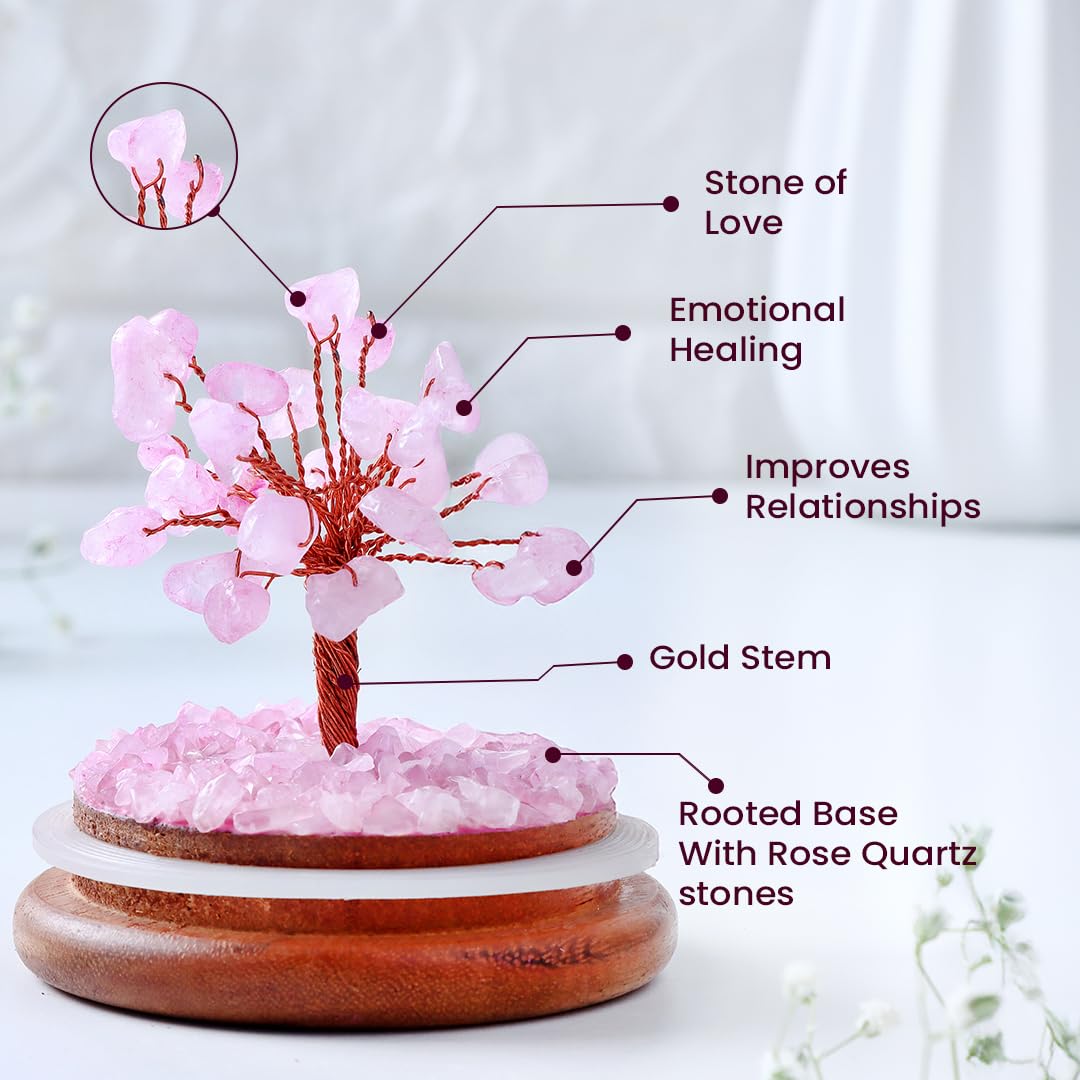 Astrotalk Rose Quartz Dome Crystal Tree | Nurture Connection & Inner Peace | Feng Shui Items for Good Luck | Home Decor for Living Room & Office | Housewarming Gifts | Aesthetic Home Decor Items