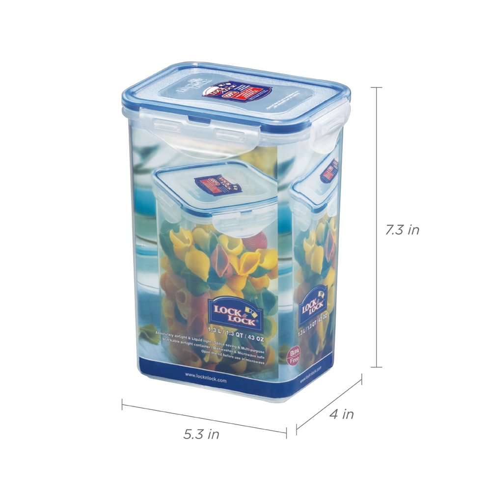 (Pack of 3) LOCK & LOCK Airtight Rectangular Tall Food Storage Container 43.96-oz / 5.49-cup