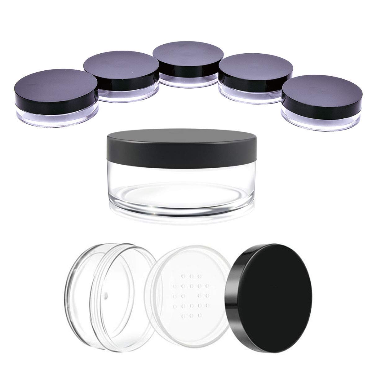 AKOAK Capacity 50 ml(1.69 oz) Empty Reusable Plastic Loose Powder Compact Container DIY Makeup Powder Case with Sifter and Lined