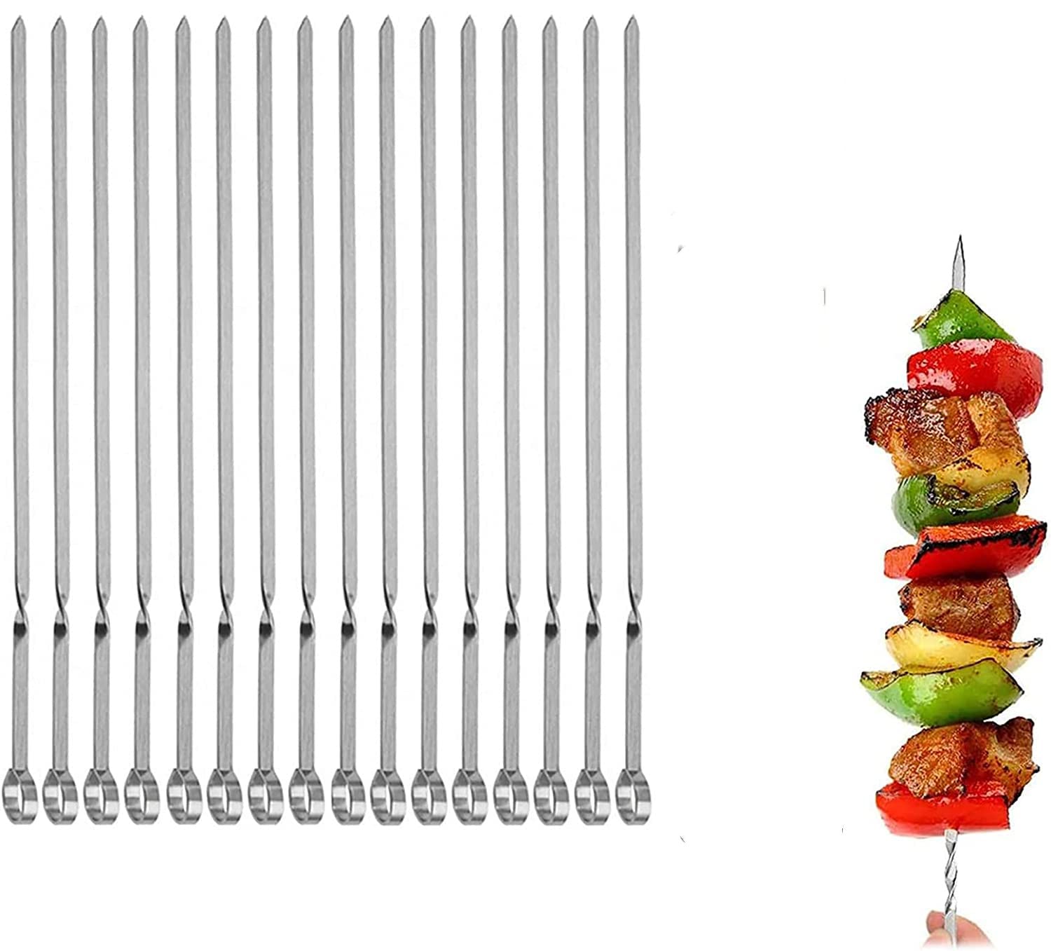 Metal Skewers For Grilling,Kabob Skewers,Flat Bbq Barbecue Skewer,Grilling Skewers Set,Reusable Bbq (14'' Skewers(16 Pack))