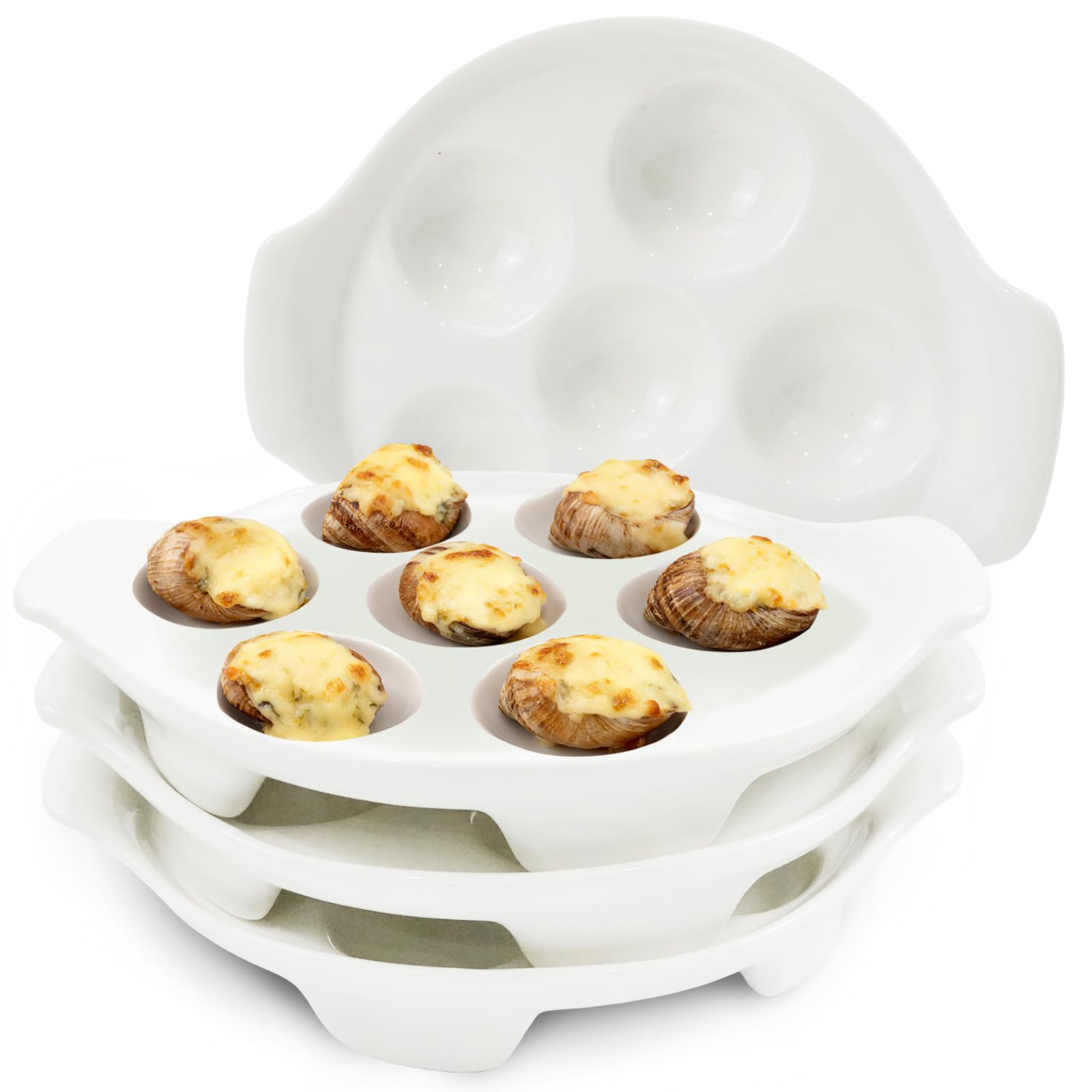 Zmpkhba 4 Pack Ceramic Escargot Plates with 6 Holes and Handles, 6.5 Inch