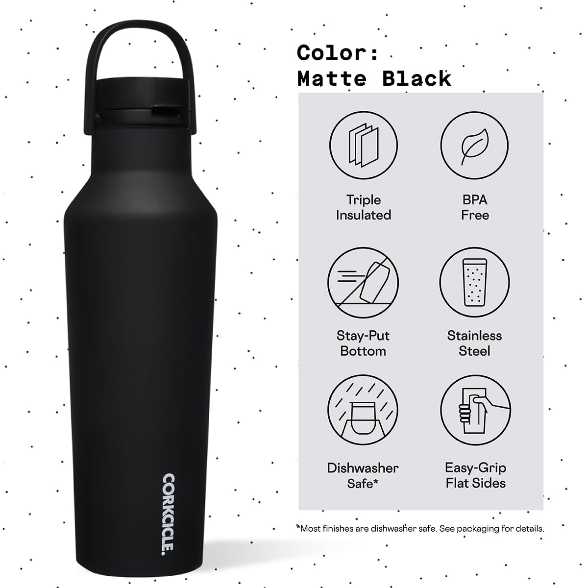 Corkcicle Sport Canteen Insulated Tumbler, Matte Black, 20 Oz - Reusable Water Bottle Keeps Beverages Cold For 25 Hours & Hot 12
