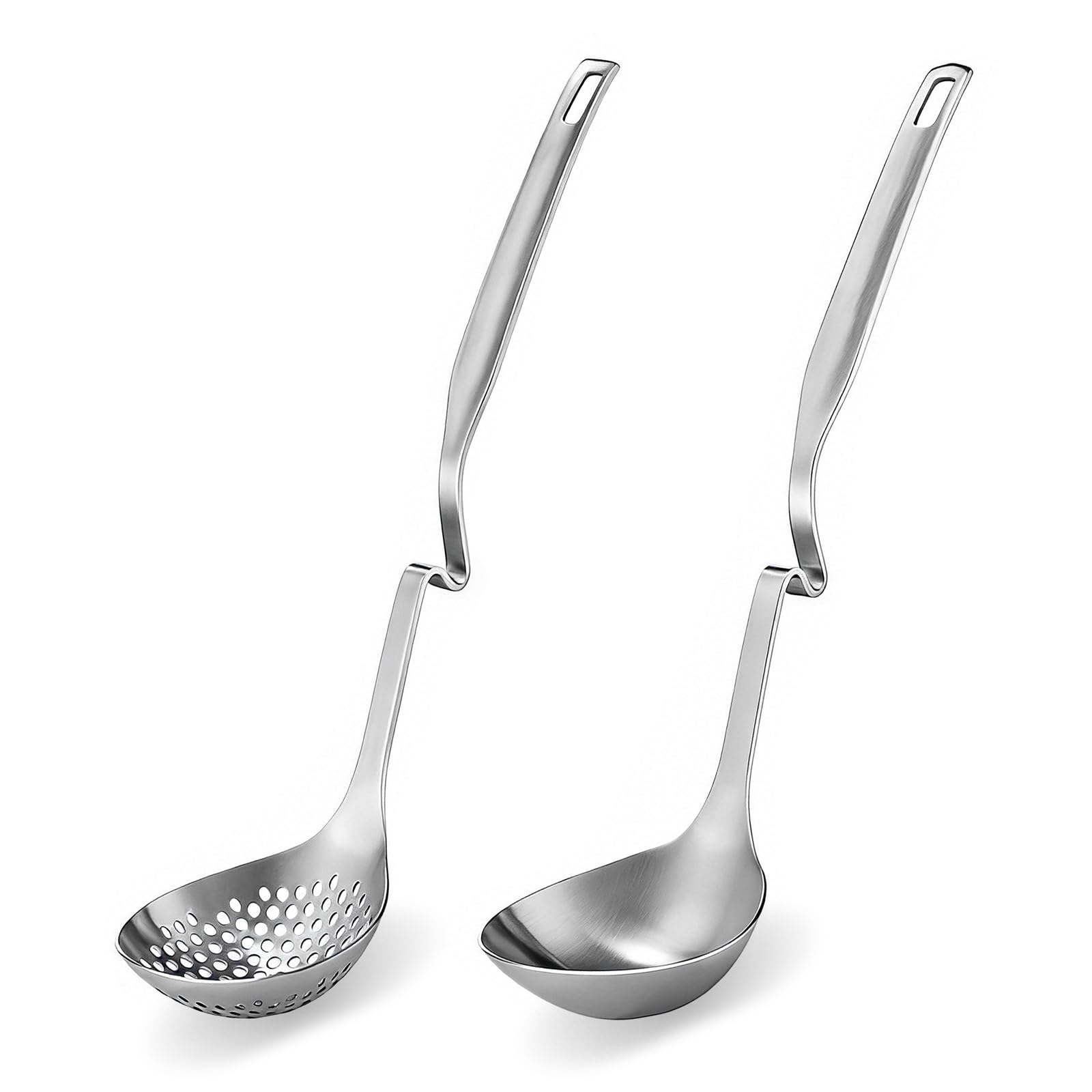 shuielai 2 Pcs 12 Inch Stainless Steel Hot Pot Slotted Ladle Set, Soup Ladle Strainer Scoops Cooking Skimmer Utensil For Hotpot 