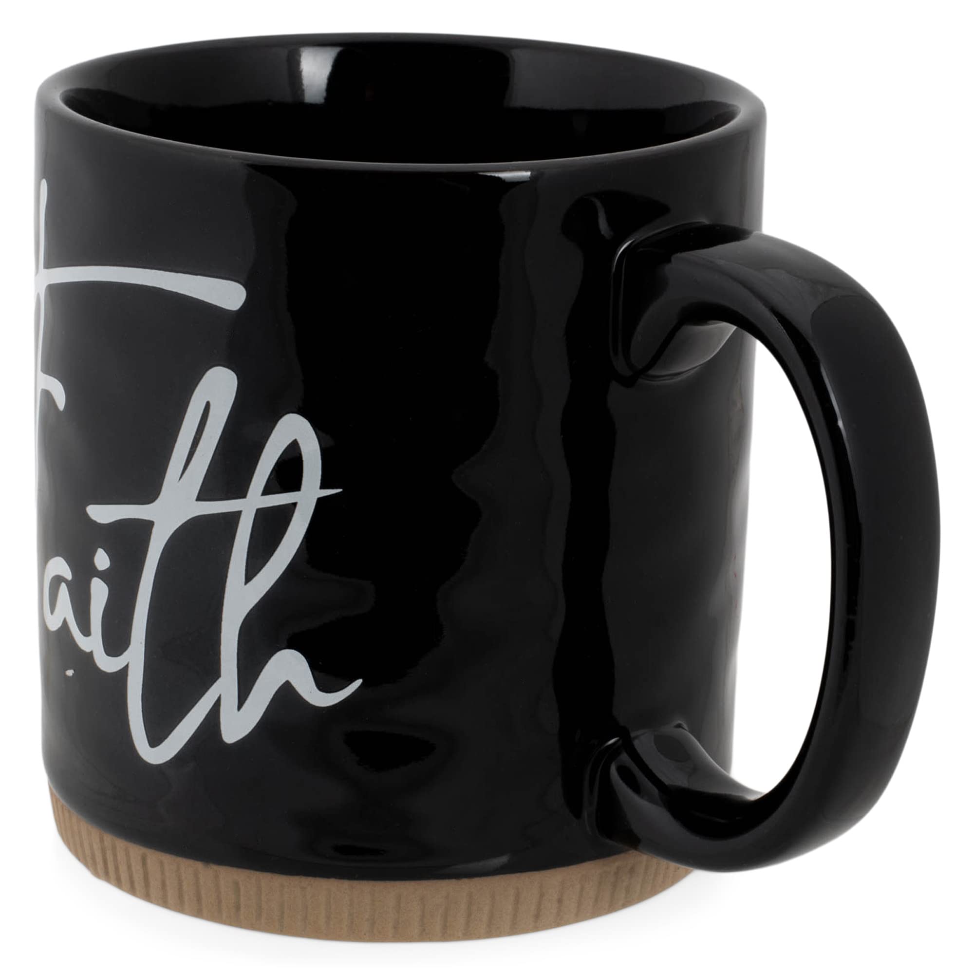 Lighthouse Christian Products Powerful Words Faith 15 Ounce Ceramic Stoneware Coffee Mug Pack Of 4, Black