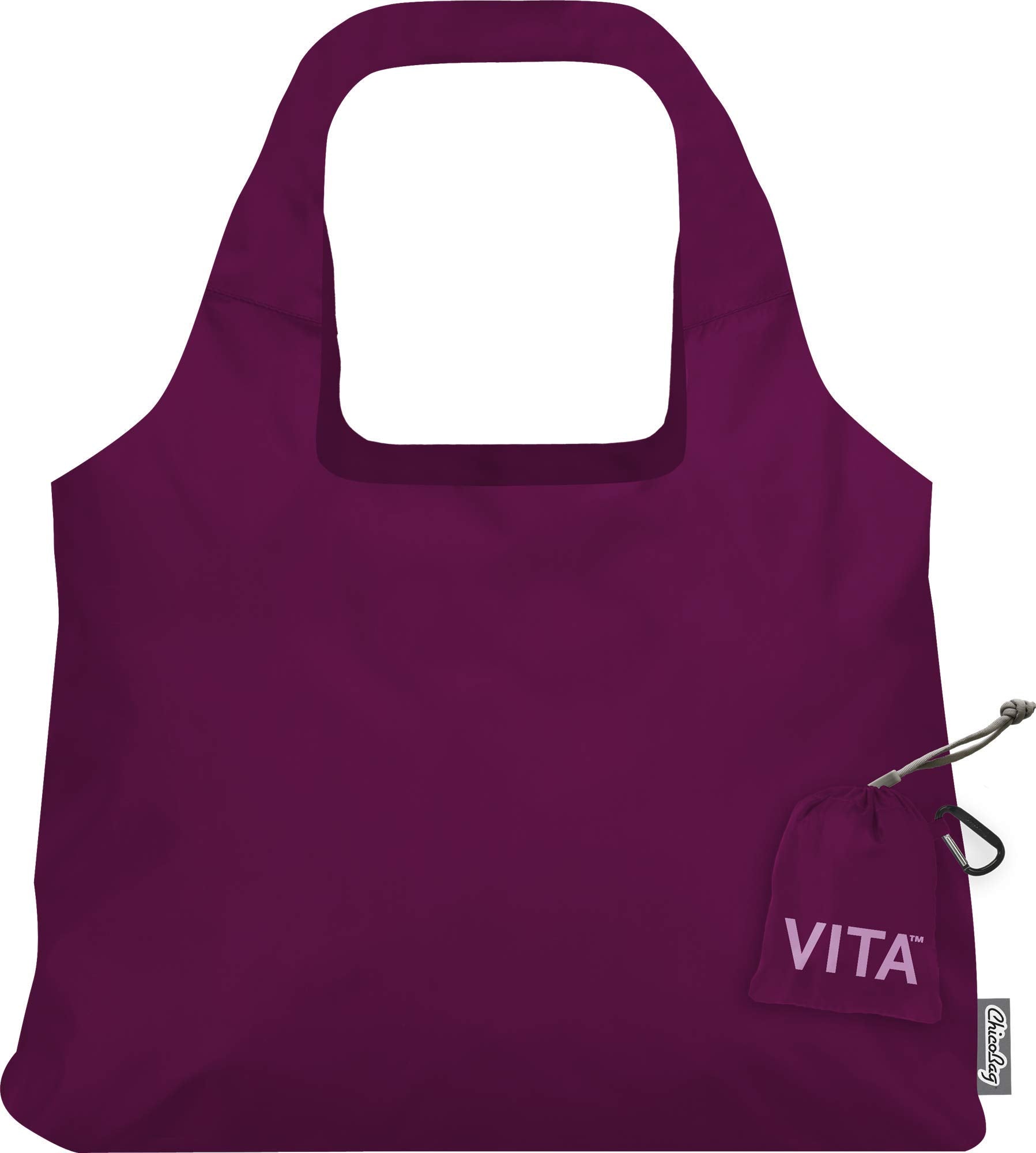 Chicobag Vita Reusable Shopping Bag With Attached Pouch And Carabiner Clip, Compact, Designer Shoulder Tote, Boysenberry