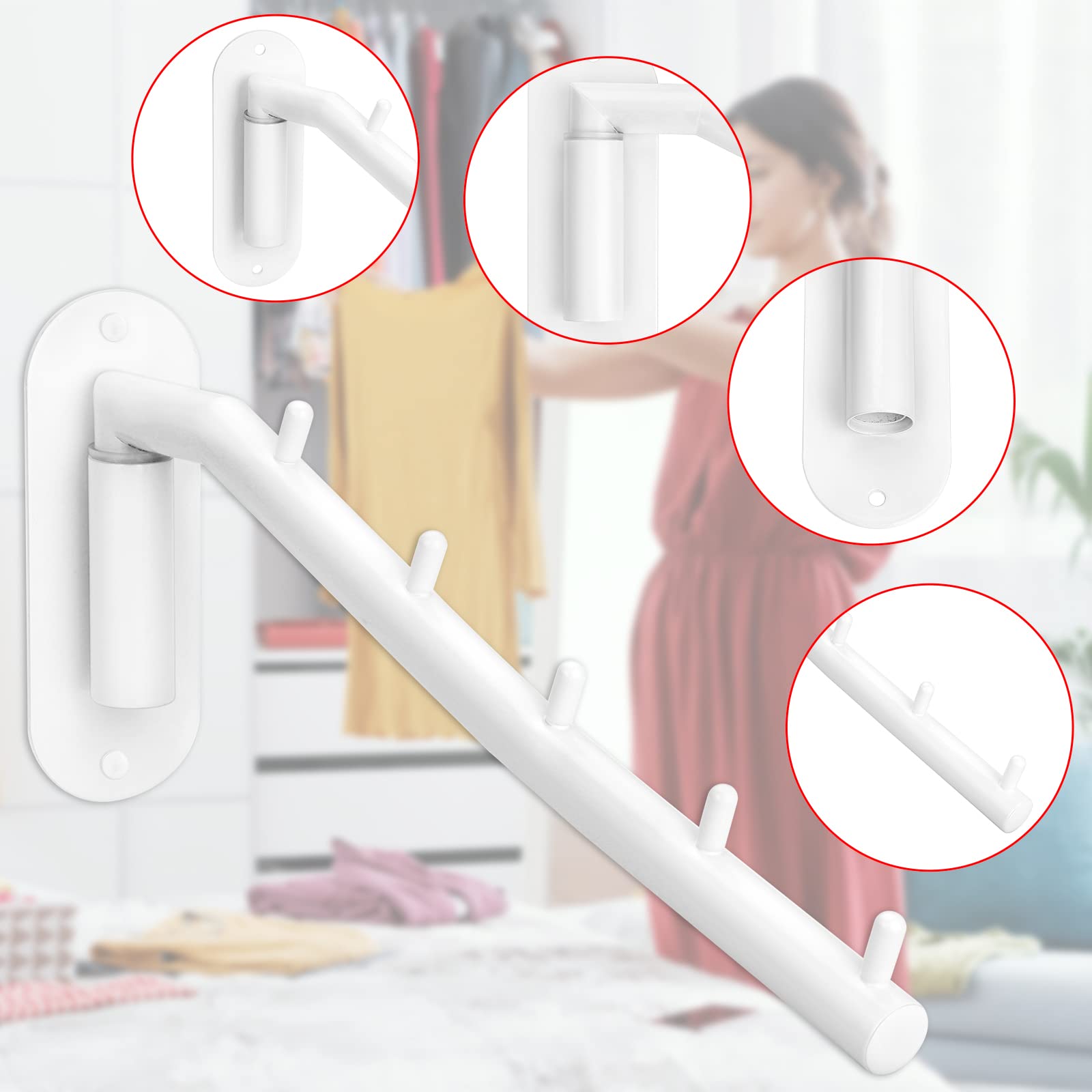 Sumnacon Stainless Steel Clothes Hanger Rack-Wall Mount Clothing Rack With Swing Arm, Sturdy Clothing Hanger Rack For Laundry Ro