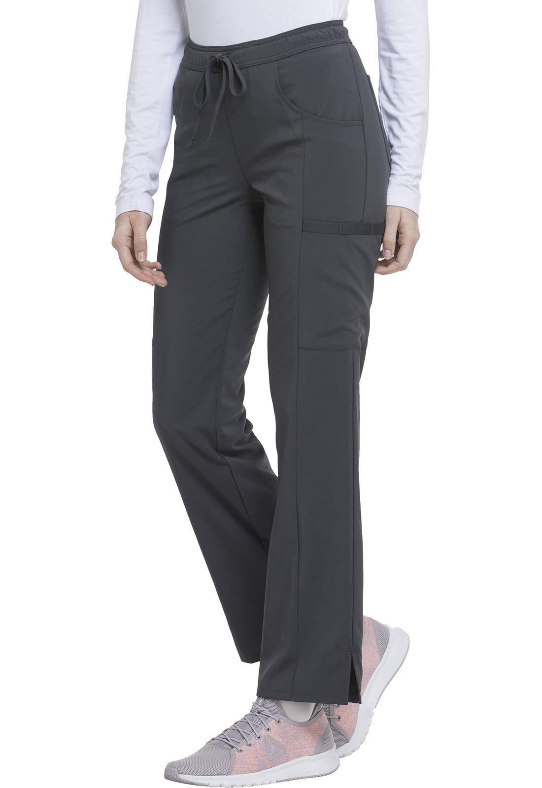 Dickies Womens Signature Mid Rise Drawstring Cargo Medical Scrubs Pants, Pewter, Medium Tall Us