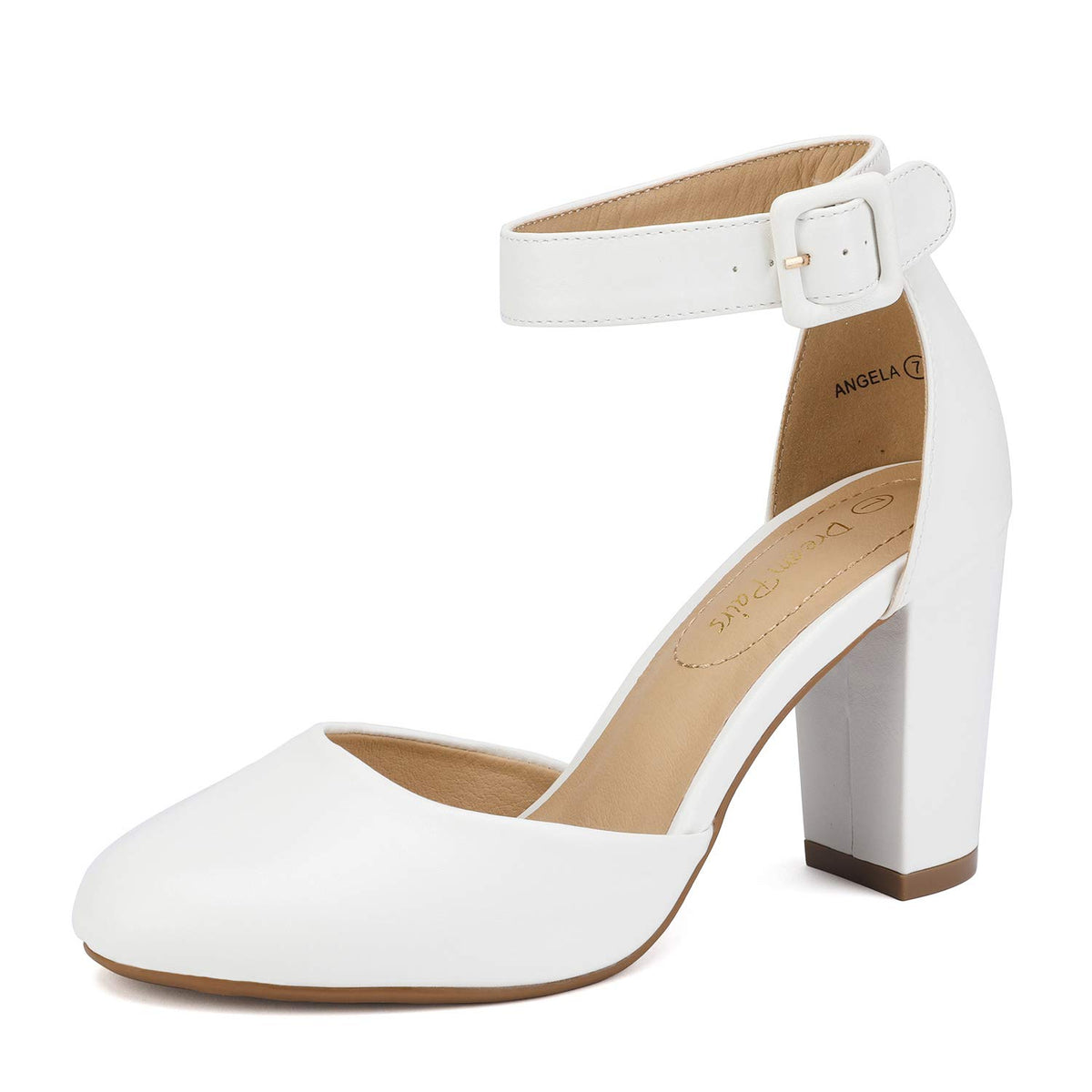 Dream Pairs Womens White Pu High Heel Closed Toe Chunky Wedding Pumps Shoes 75M Us Angela