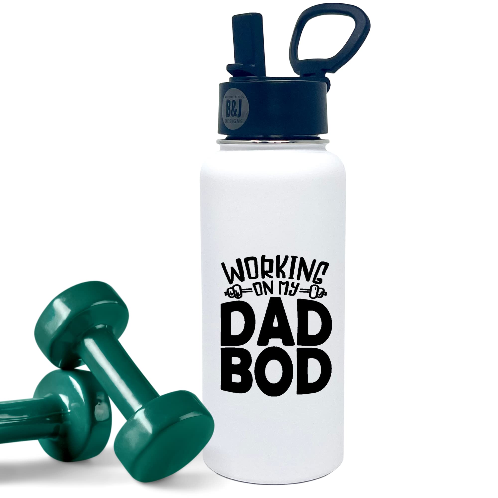 Workin On My Dad Bod 32 Oz Water Bottle - Funny Dad Insulated Travel Thermos Tumbler For Fathers Day, Dad Birthday Gift, Christm