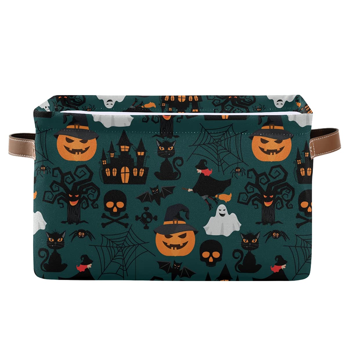 Senya Halloween Basket, Large Foldable Storage Basket With Handles Halloween Pumpkin Ghost Fabric Collapsible Storage Bins Organ
