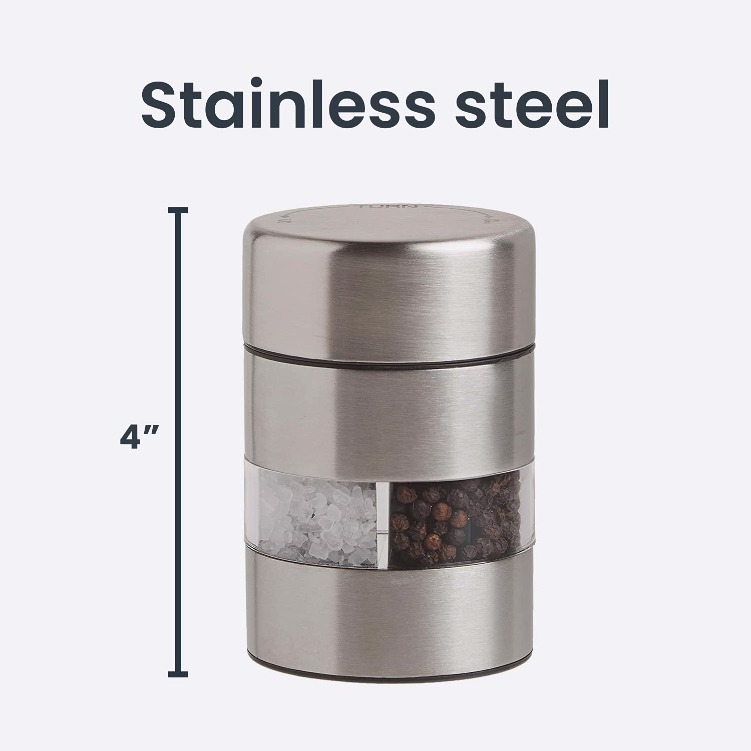 Olde Thompson Since 1944 Olde Thompson 4 Stainless Steel Pepper Salt Mill 2-In-1 Combo-5080-00, 4-Inch, Silver