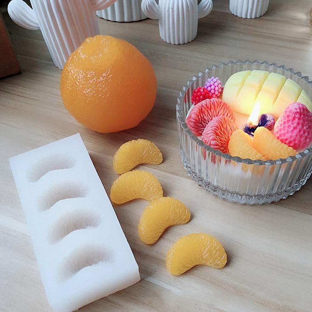 4-Cavity Tangerine Slice Silicone Mold Mandarin Orange Segments Fruit Fondant Gum Paste Icing Mold For Cake Cupcake Decoration C