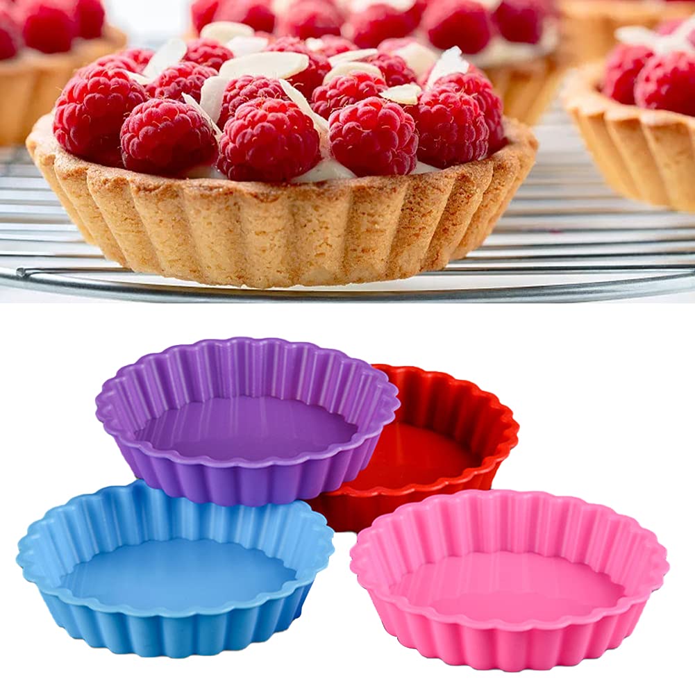 Pxrje Silicone Quiche Pan,8Pcs Pie Panrouruan Round 4 Inch Tart Mold Non Stick For Cooking Baking.(Random Color)