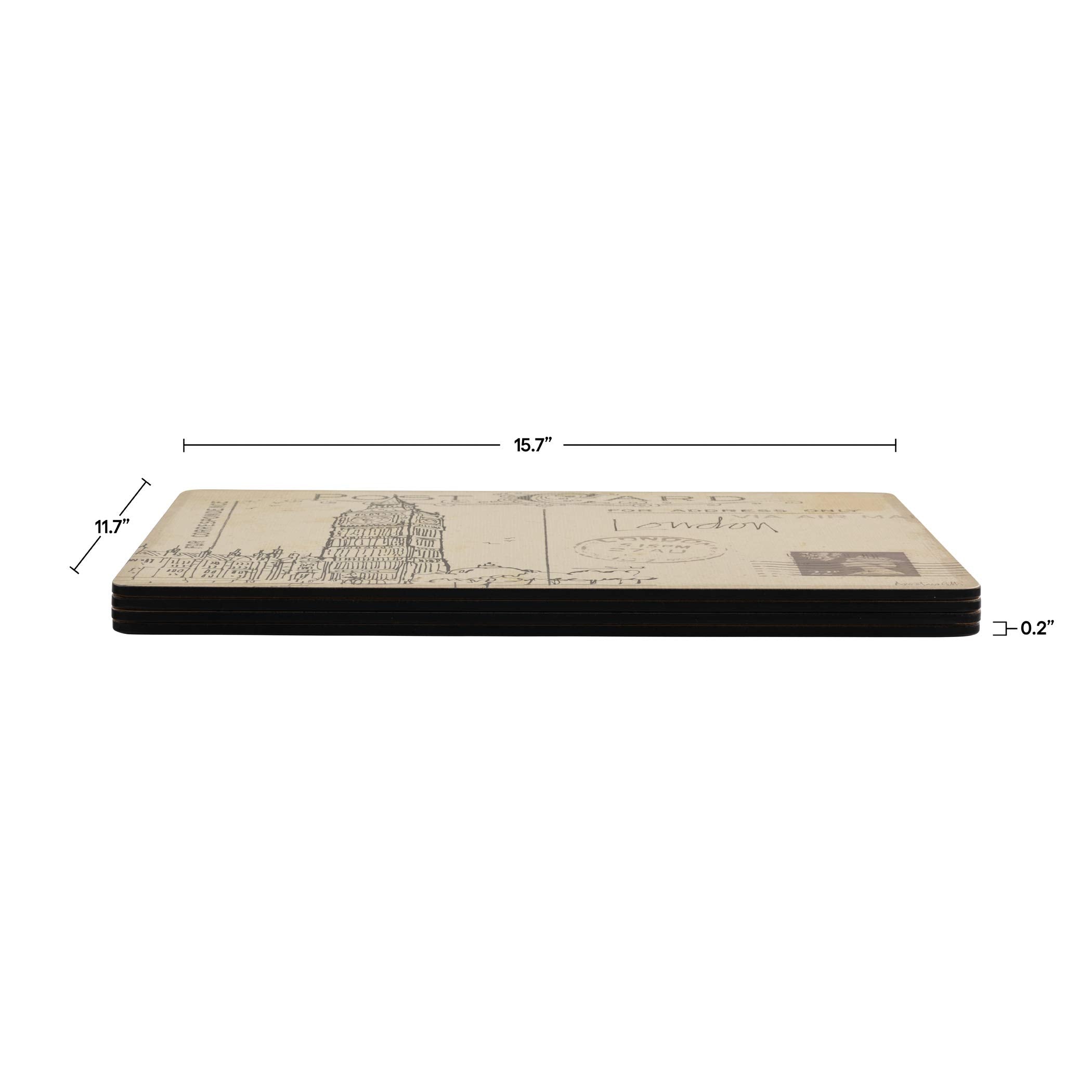 Pimpernel Postcard Sketches Collection Placemats | Set Of 4 | Heat Resistant Mats | Cork-Backed Board | Hard Placemat Set For Di