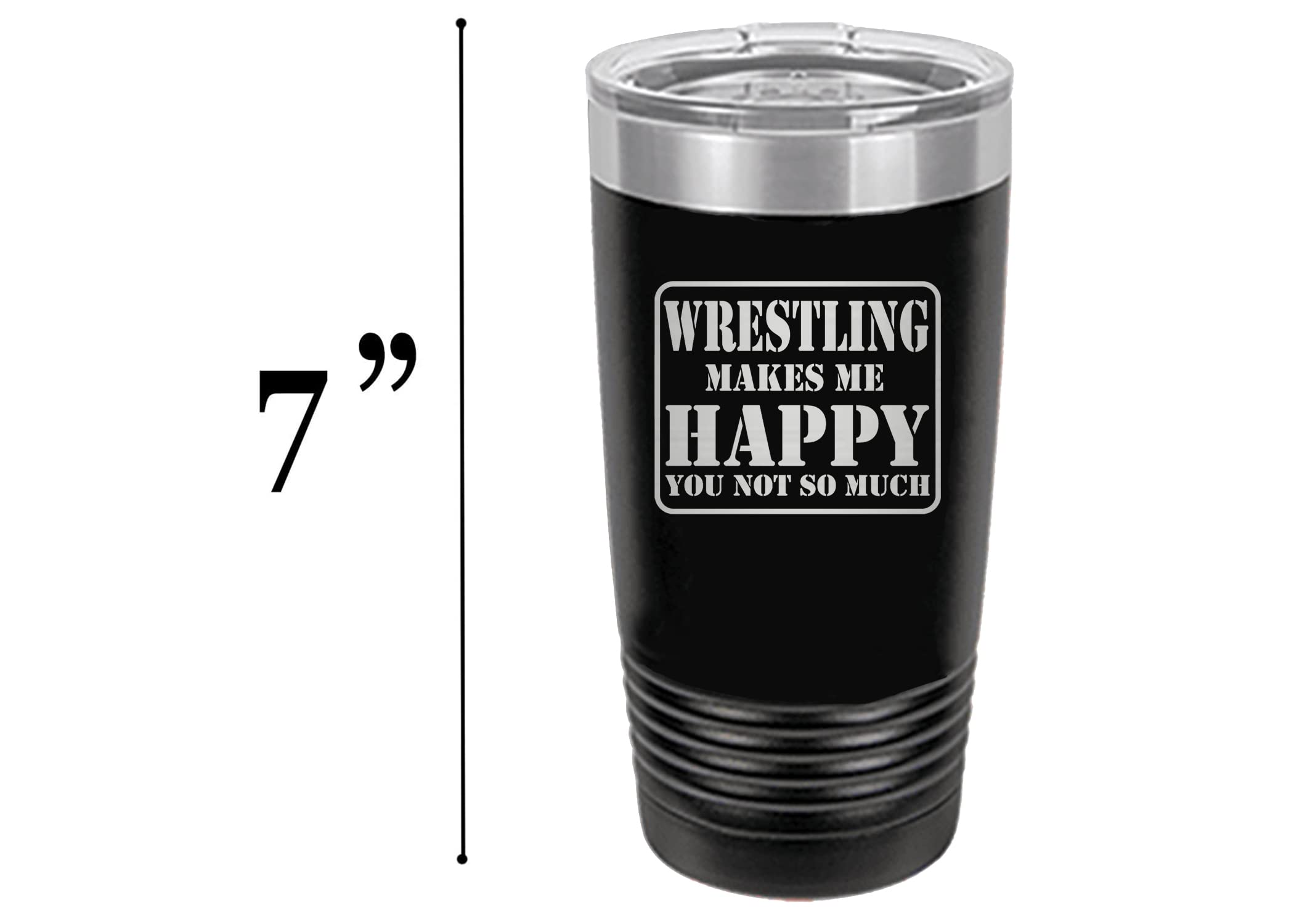 Rogue River Tactical Funny Black Wrestling 20 Oz. Travel Tumbler Mug Cup W/Lid Gift Idea Wrestling Makes Me Happy You Not So Muc