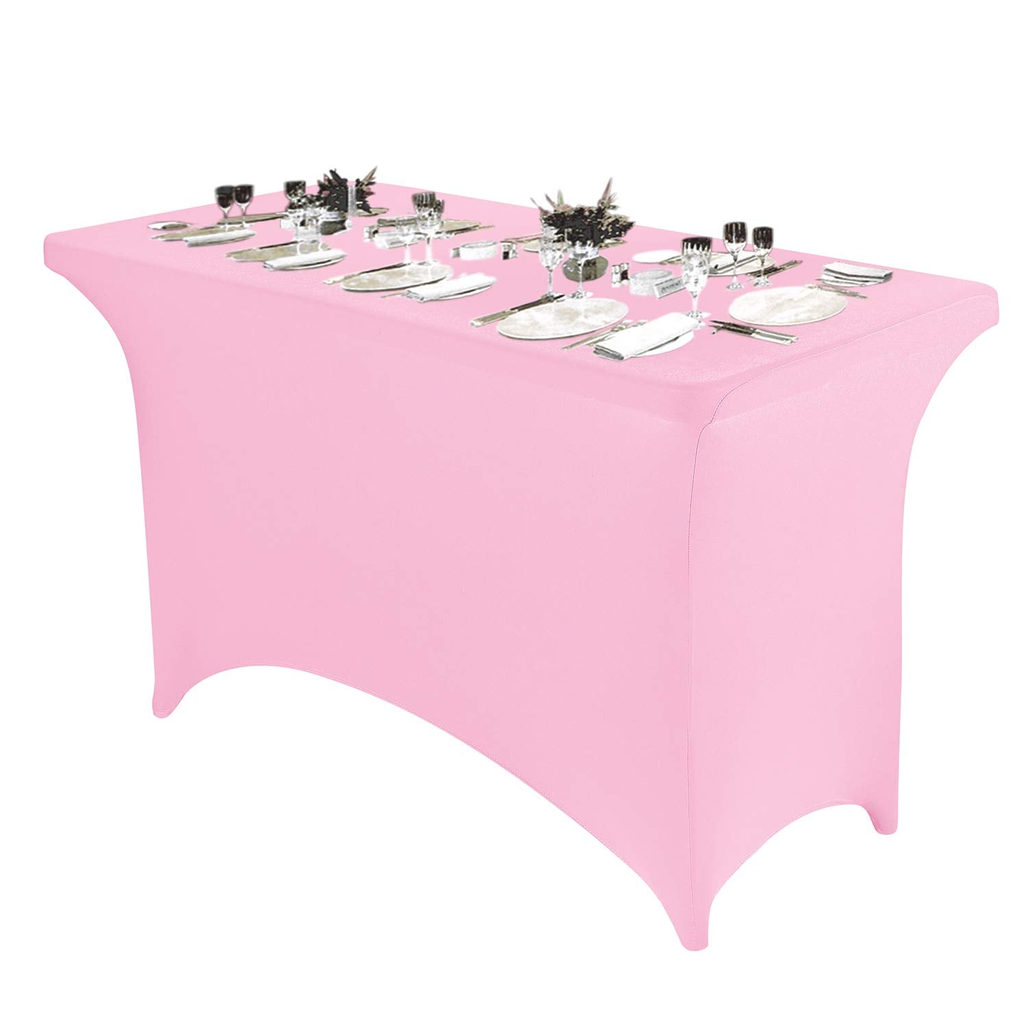 Peomeise 4Ft Spandex Table Cover Rectangular Stretch Spandex Tablecloth (Pink,4Ft)