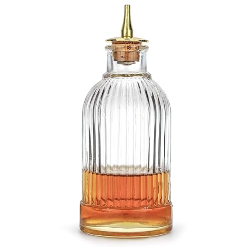 Bitter Bottle - Glass Bitter Bottle  with Gold Plated Dasher Top  Birdcage Design for Professional Mixologist  7oz / 200ml - DSBT0010