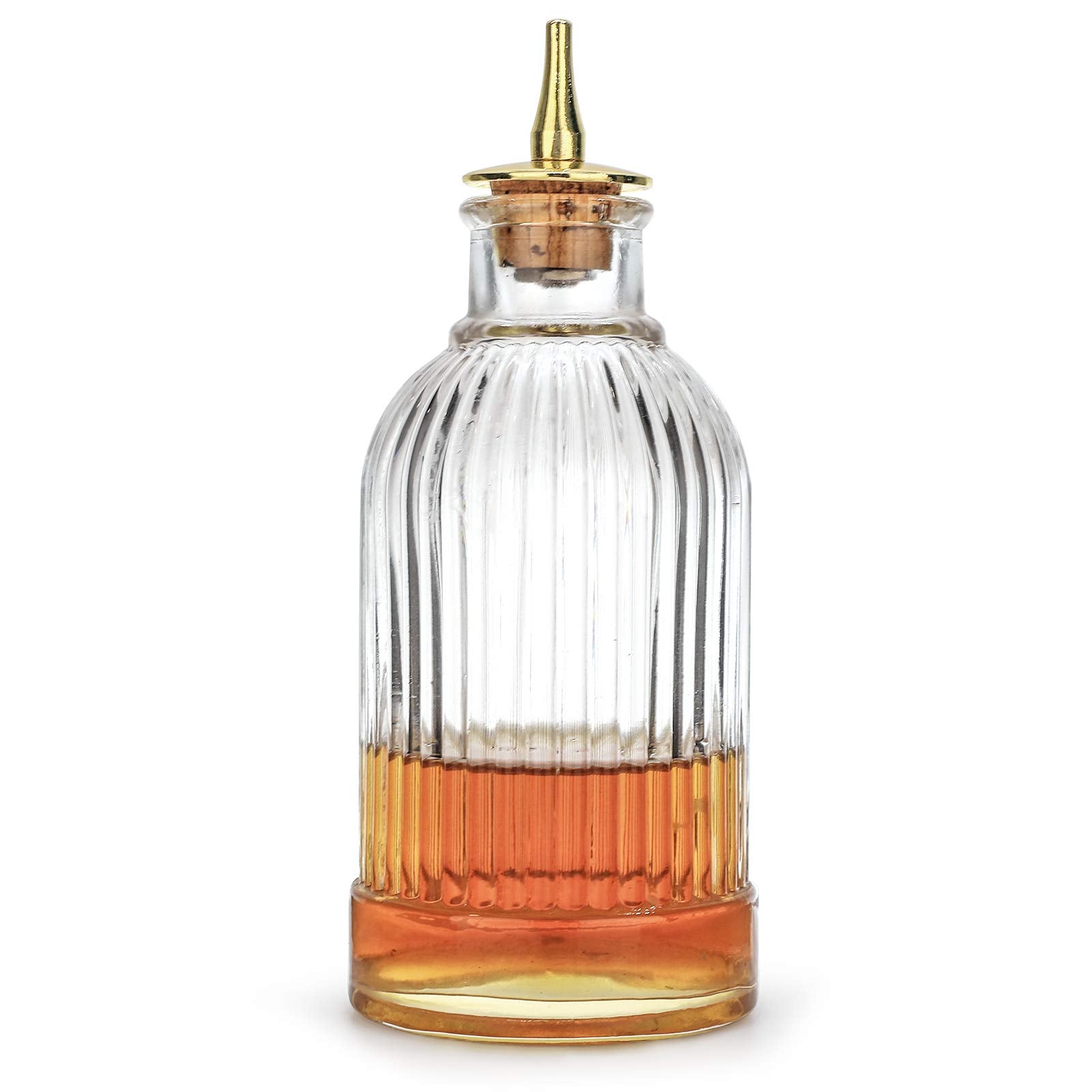Bitter Bottle - Glass Bitter Bottle, With Gold Plated Dasher Top, Birdcage Design For Professional Mixologist, 7Oz / 200Ml - Dsb