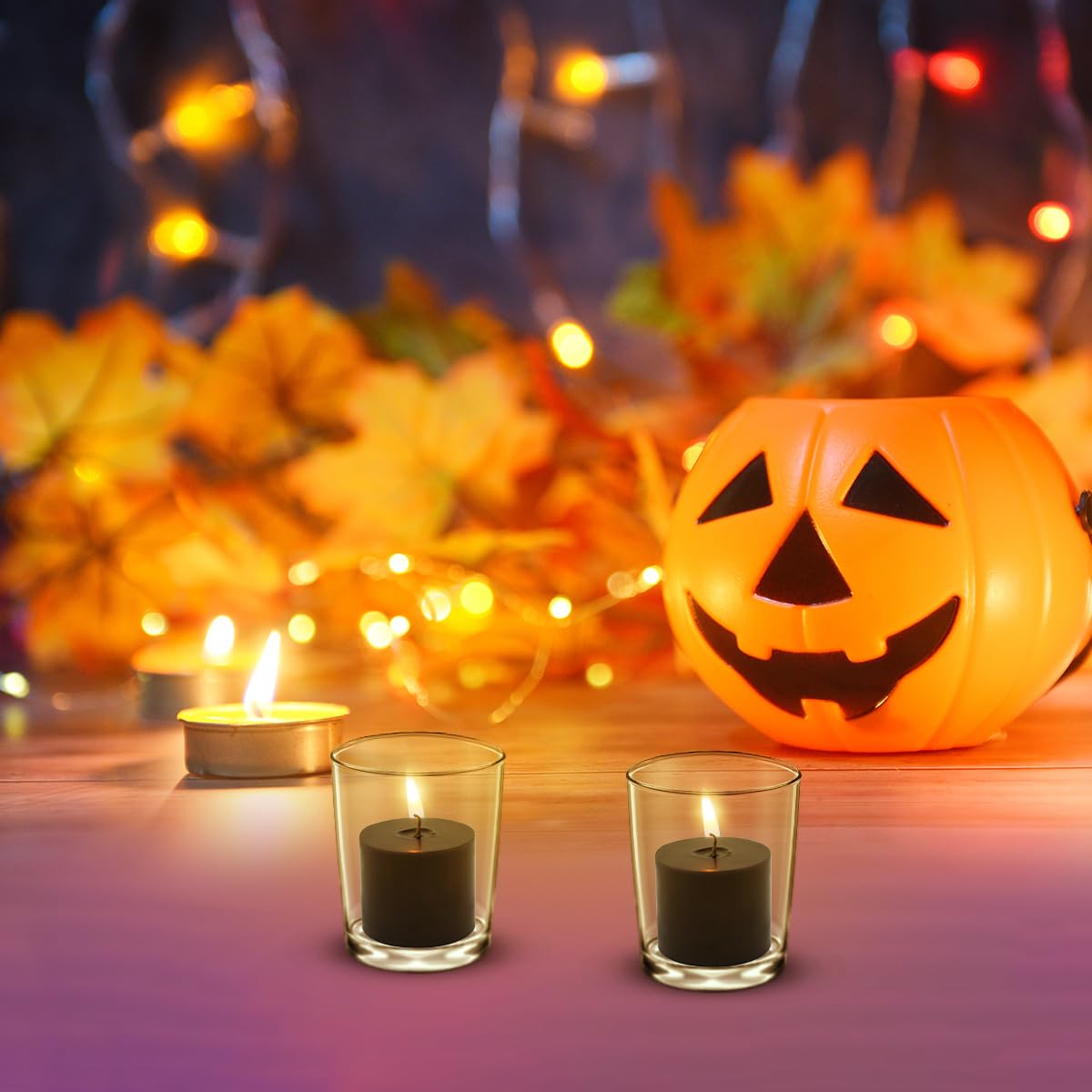 10 Hours Black Votive Candles Bulk, 36 Packs Small Unscented 1.5 Inch Diameter Wax Candles for Halloween Wedding, Party, Holiday