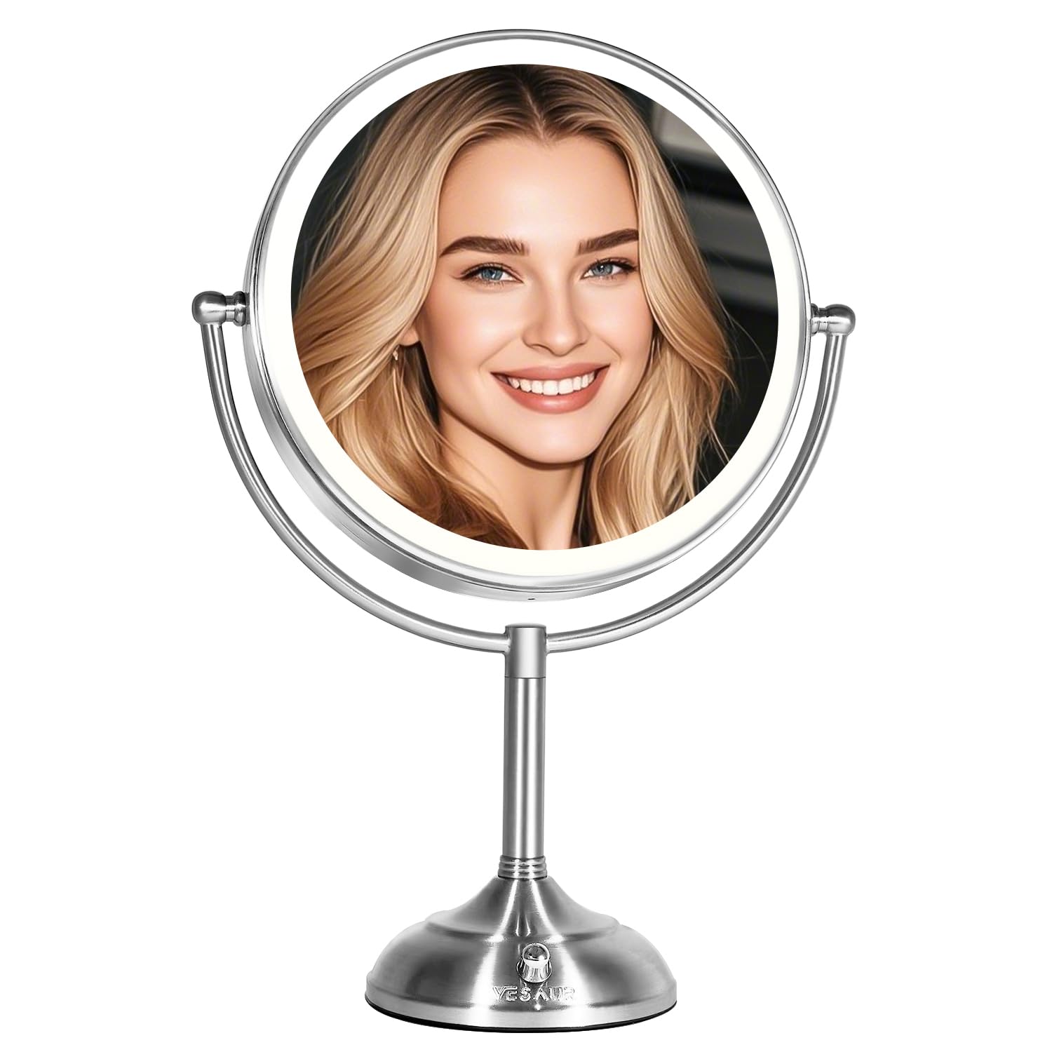 Vesaur 10'' Large And 17'' Tall Lighted Makeup Mirror, Double Sided 1X 5X Magnifying Mirror With Lights, 3 Colors Dimmable Light