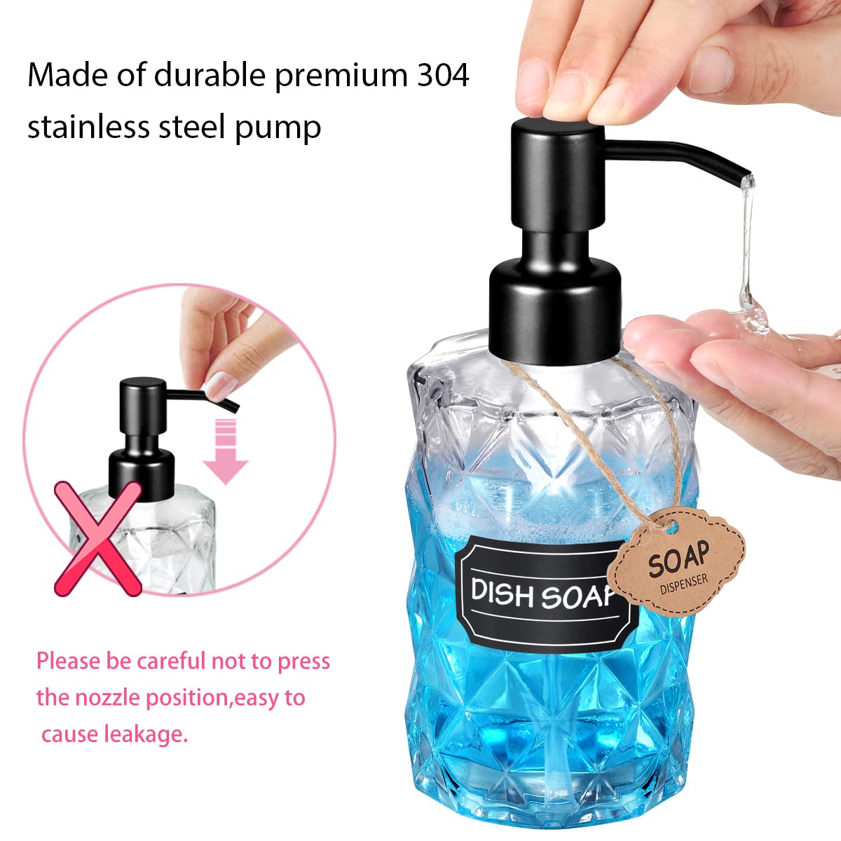 Komashr 4Pc Soap Dispenser Lids - 304 Stainless Steel Replacement Pump With Waterproof Label Stickers 8 Pack Tubes Fit 28/400 Th