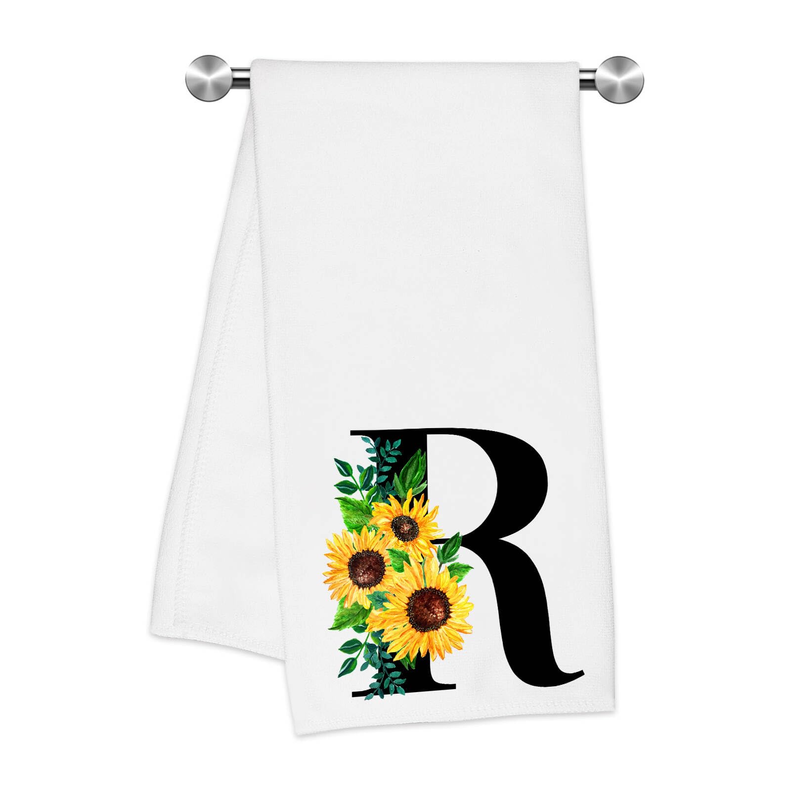 Z-synka Monogrammed Sunflower Hand Towels,Ini-tial R Tea Towel Letter Kitchen Towels,Sunflower Gifts for Women,Monogram Dish Tow