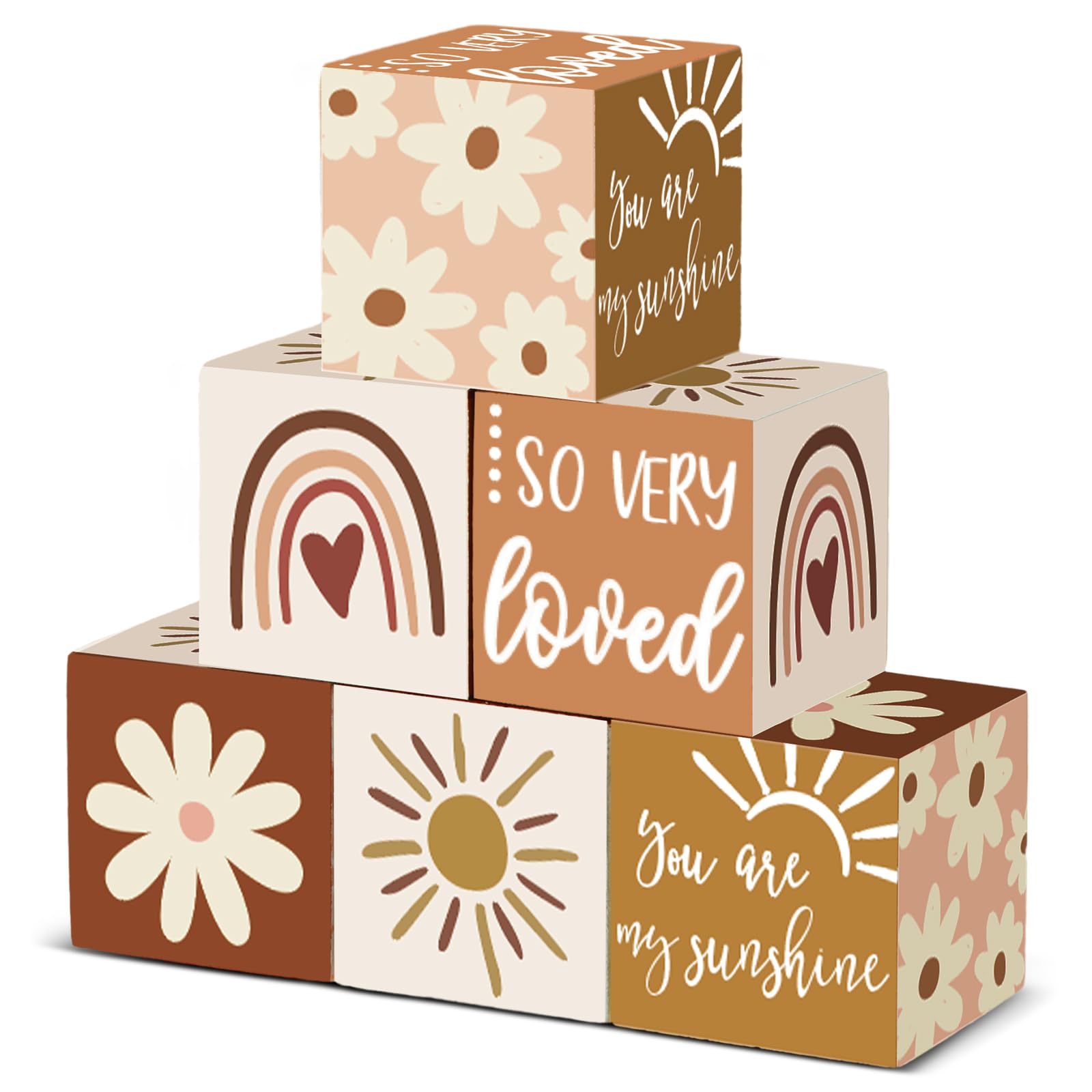 Kigley 6 Pcs Nursery Decor for Girls and Boys Nursery Watercolor Shelf Decor for Bedroom Playroom Gifts(You are My Sunshine)