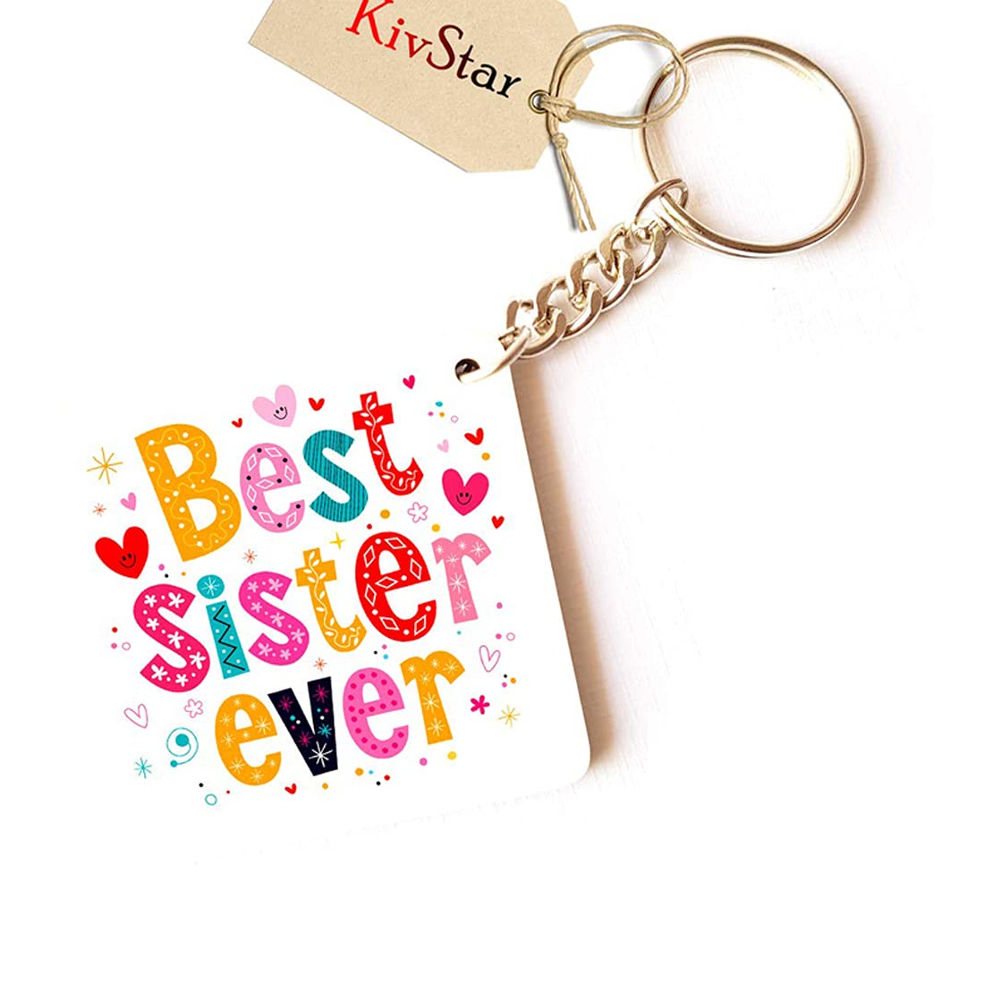 KivStar Best Sister Ever Wooden, Birthday Gifts, Rakshabandhan Gifts, (Printed Mug +Printed Keychain+Card+Roli chwal+Rakhi) (for
