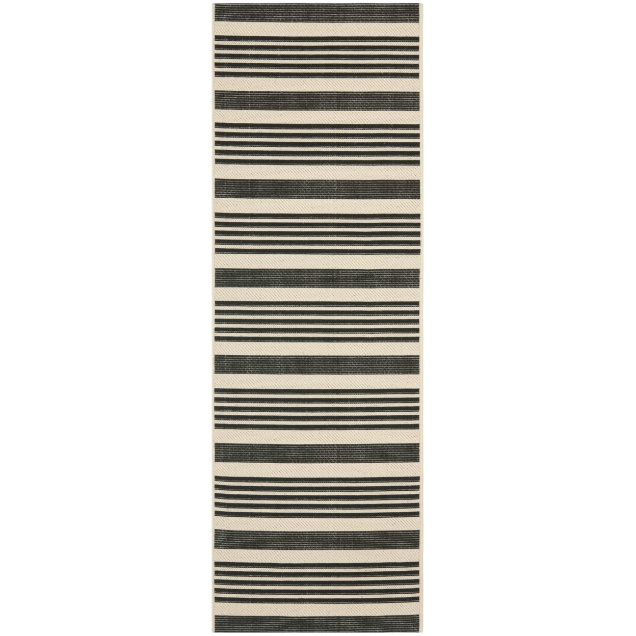 SAFAVIEH Courtyard Collection 23 x 12 Black/Bone CY6062 Stripe Indoor/ Outdoor Patio Backyard Mudroom Runner Rug